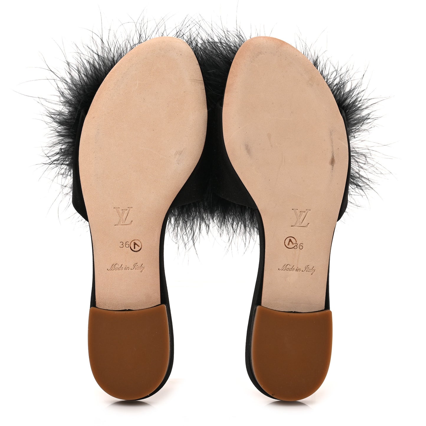 Fur Crystal LV Marilyn Flat Mule 36 Black