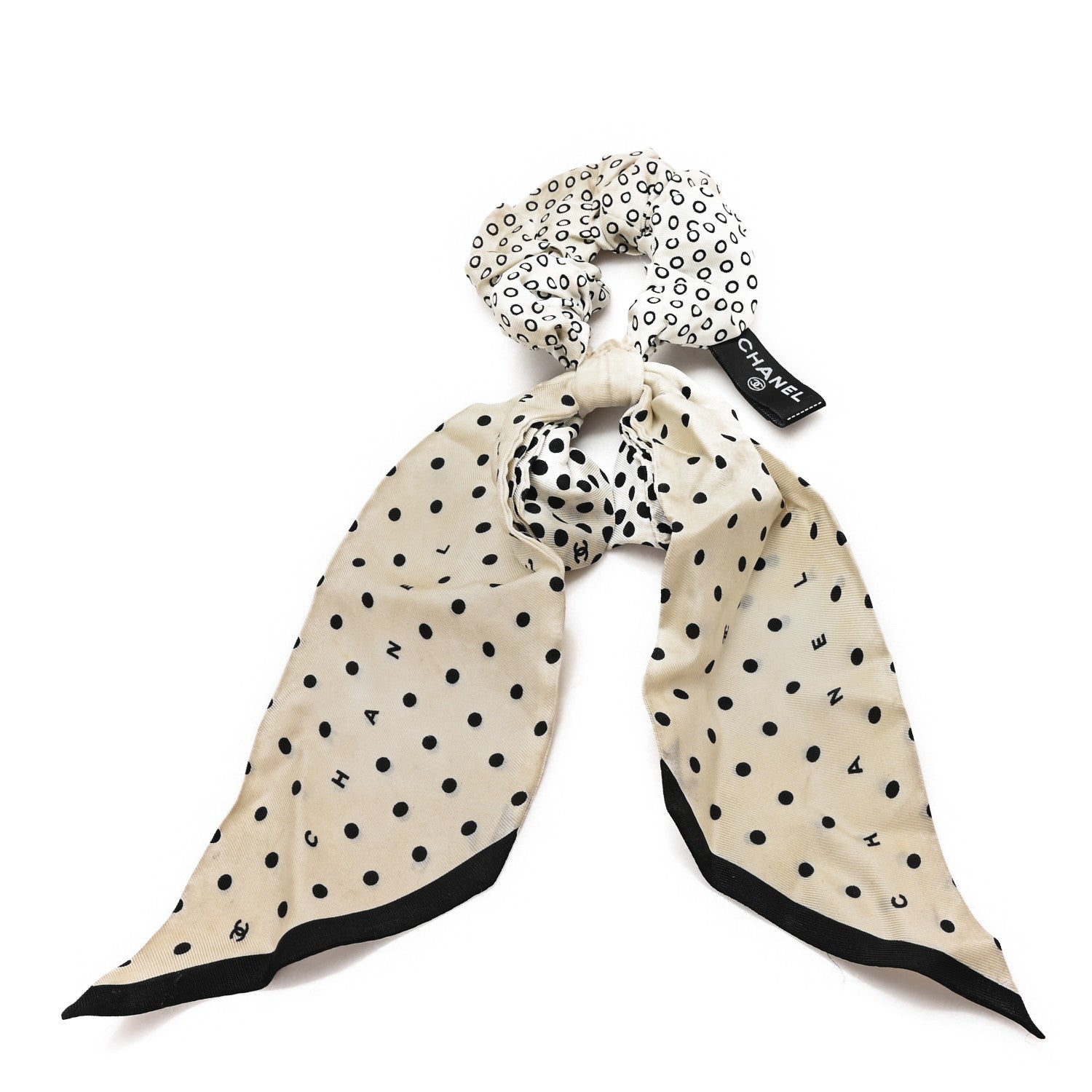 小物 CHANEL dot pattern muffler Chanel Silk CC Twilly Hair Tie Ivory Black 1910397 – FASHIONPHILE