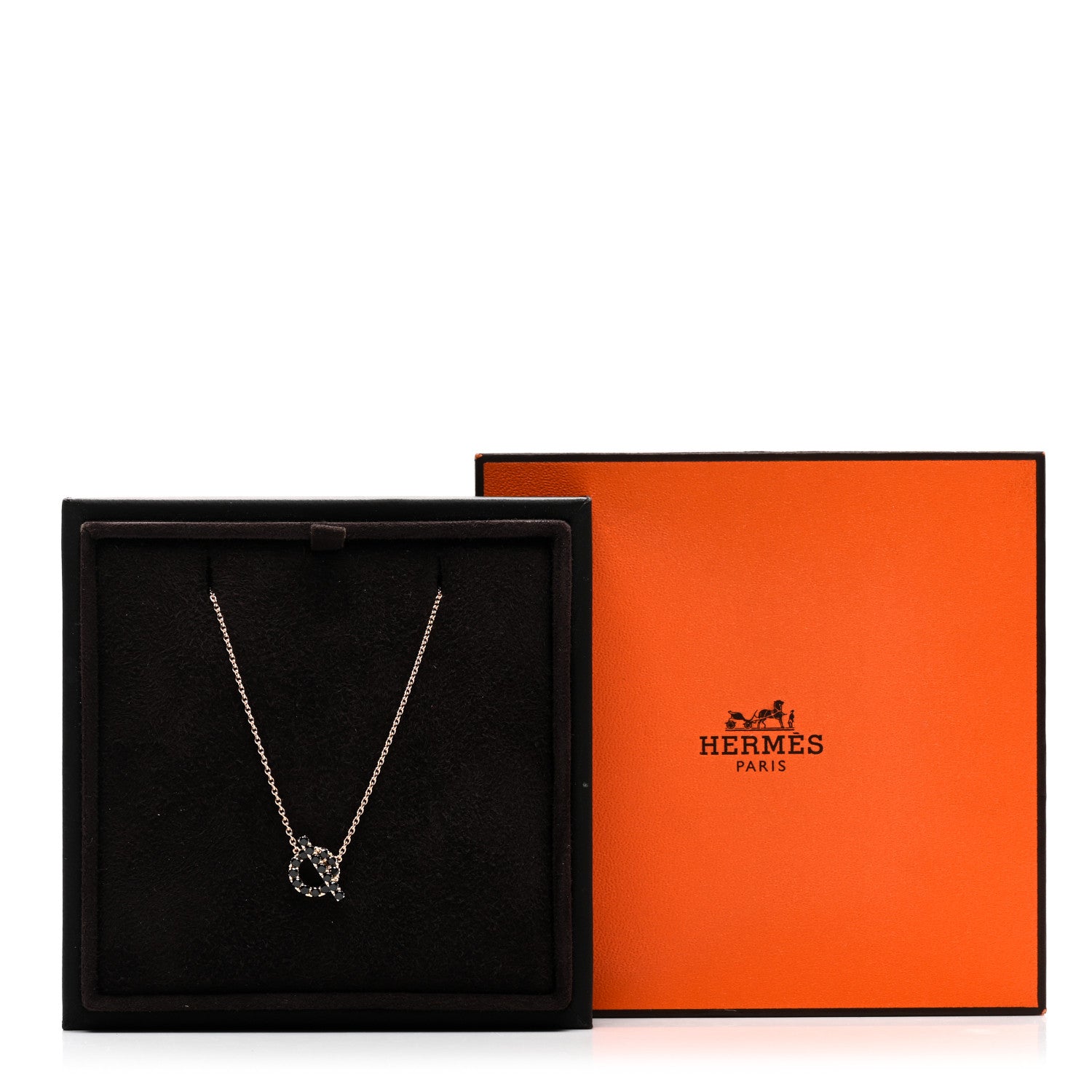 Hermes 18K Rose Gold Black Spinel Finesse Pendant Necklace 5 of 5