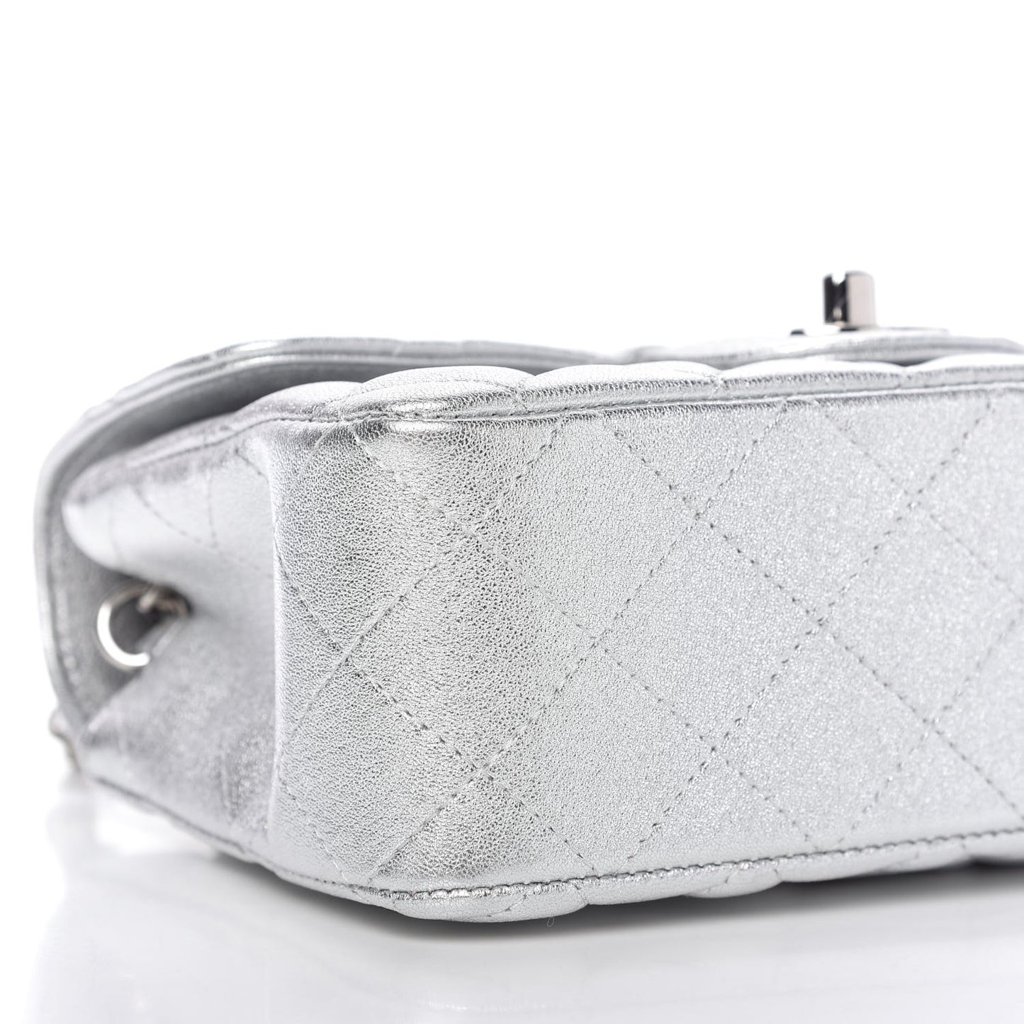 Metallic Lambskin Quilted Mini Rectangular Flap Silver