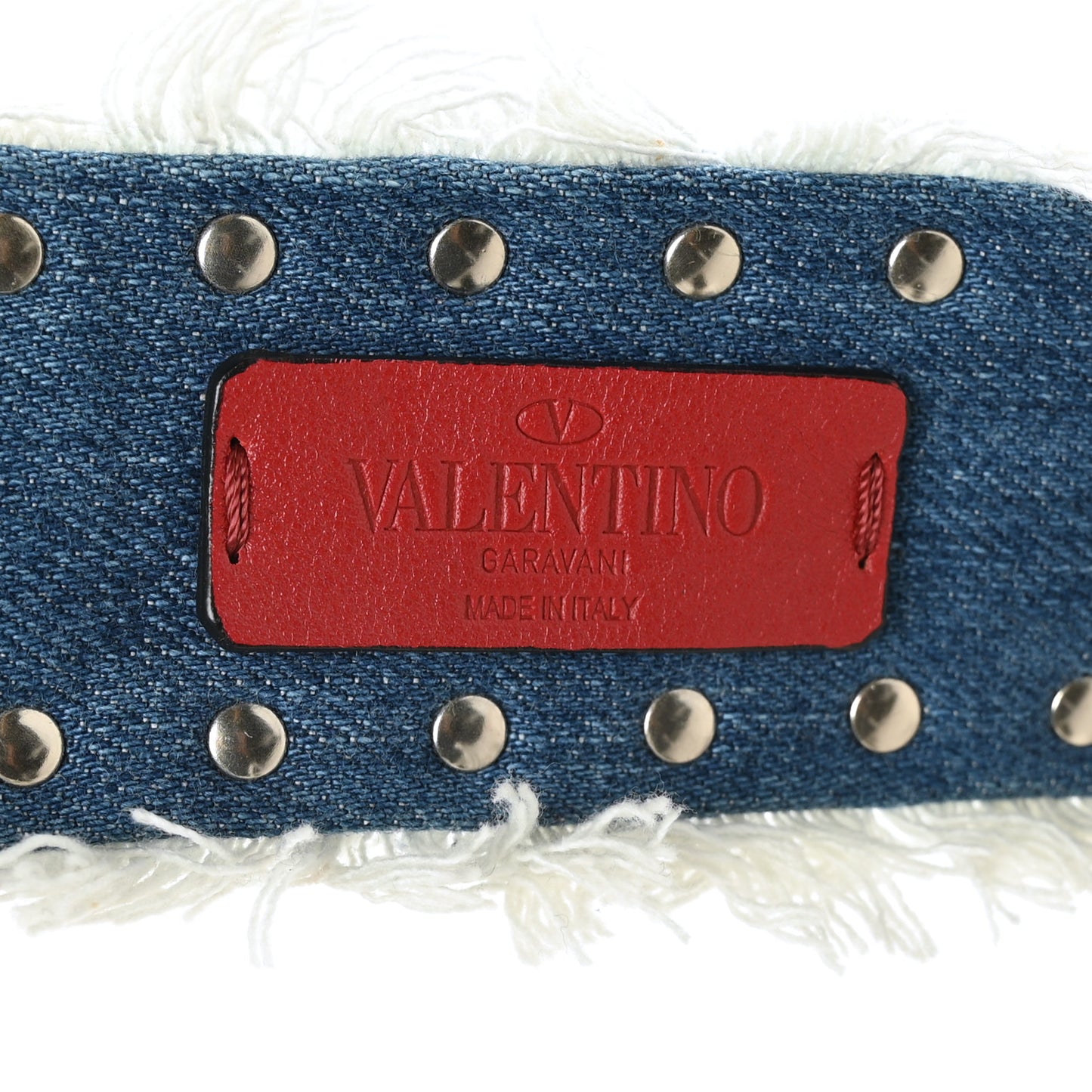Denim Fringe Rockstud Guitar Strap Blue