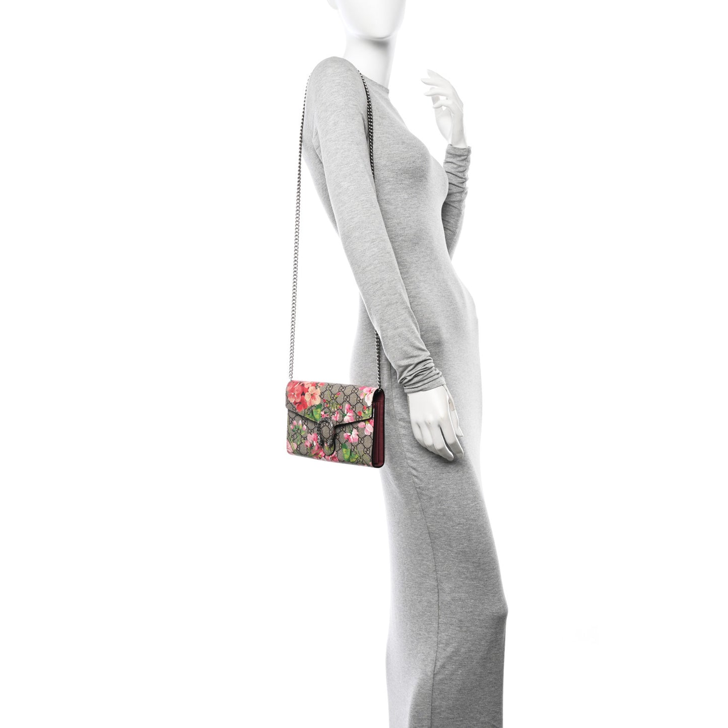 GG Supreme Monogram Blooms Mini Dionysus Chain Wallet Beige Multicolor Dry Rose