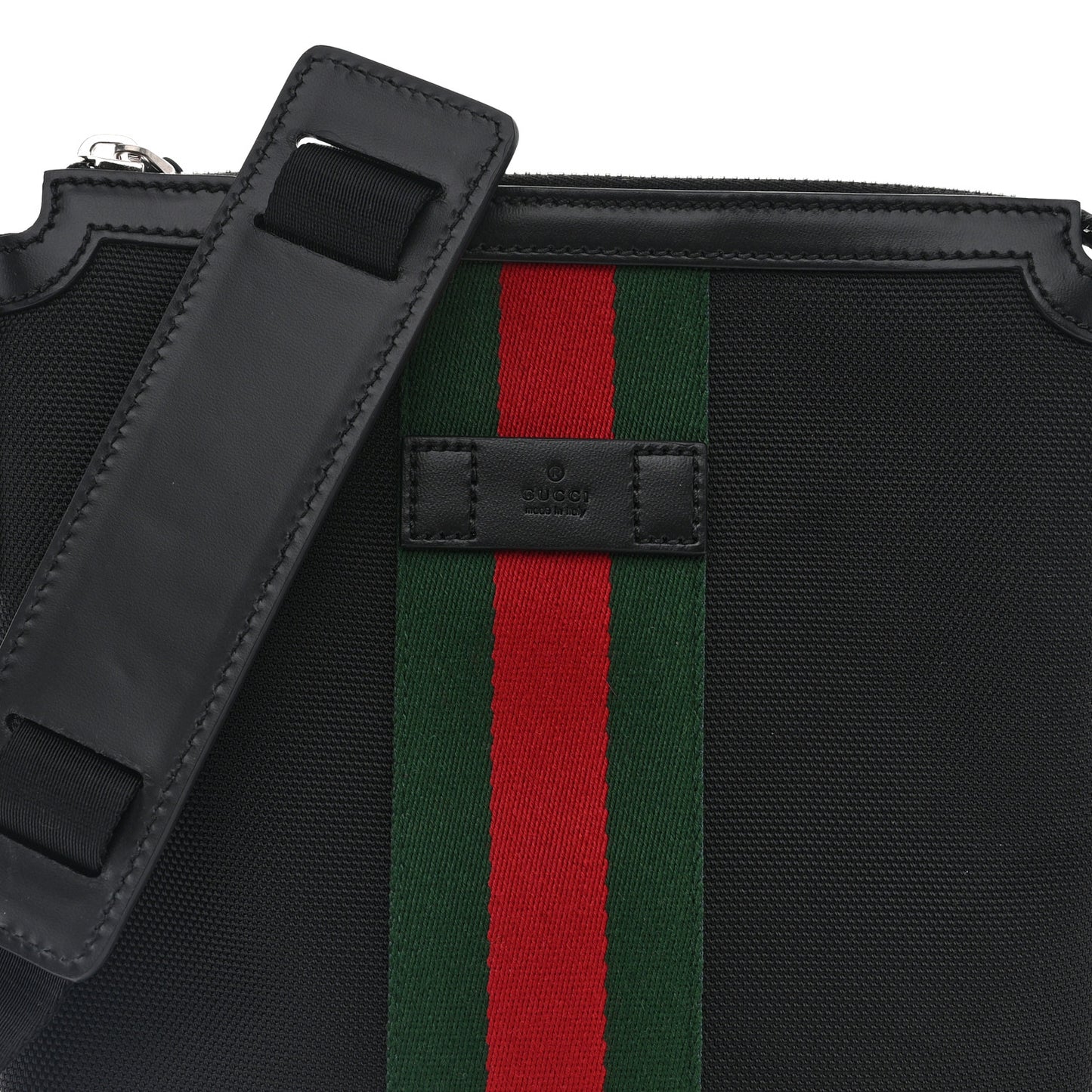 Techno Canvas Selleria Calfskin Web Small Flat Messenger Bag Black