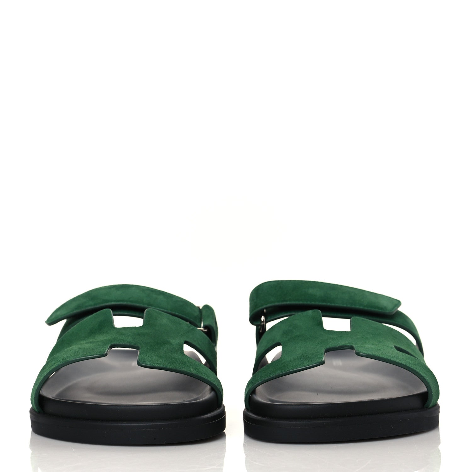 Hermes Suede Goatskin Womens Chypre Sandals 38 Vert Electrique 3 of 9