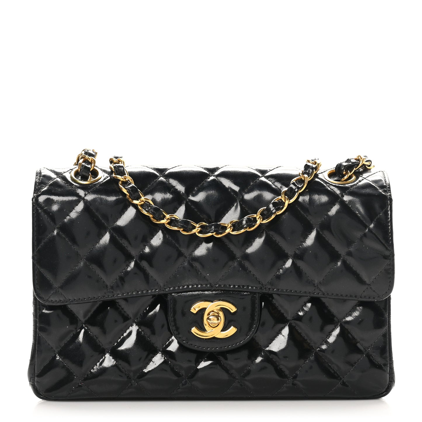 Patent Quilted Small Double Sided Flap Black