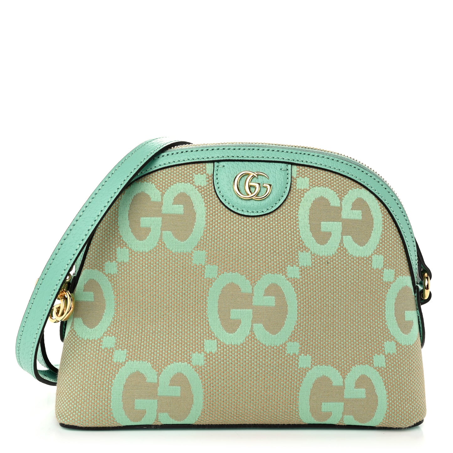 Monogram Jumbo GG Textured Dollar Calfskin Small Ophidia Dome Shoulder Bag Beige Pepperlight Mint