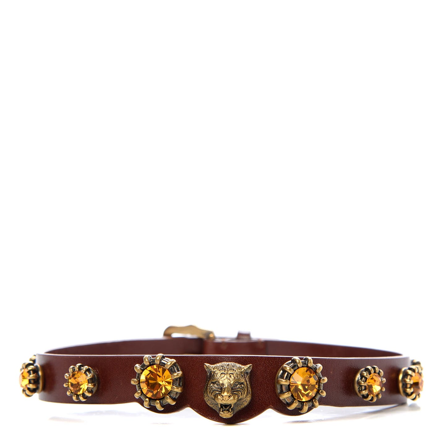 Calfskin Crystal Feline Head Choker Red