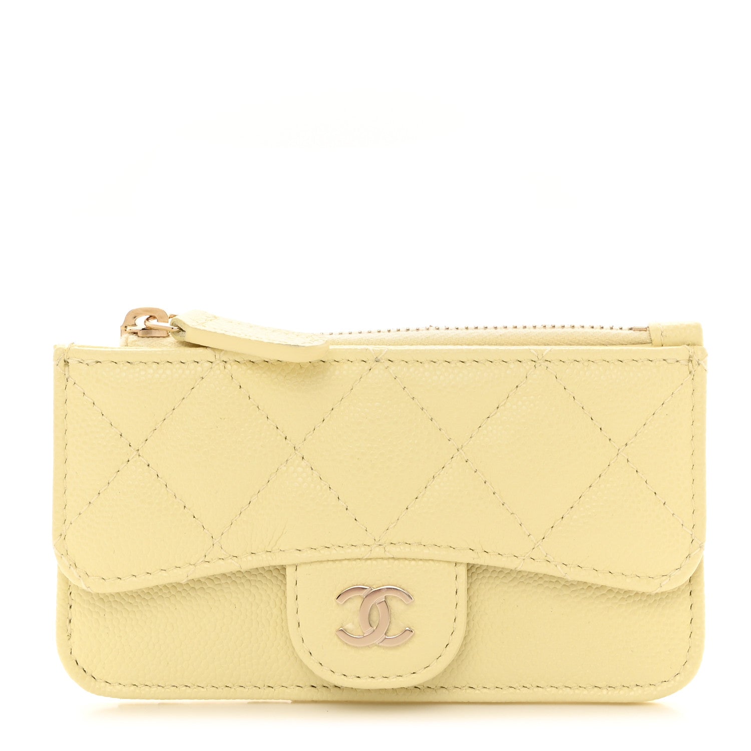Chanel Caviar Quilted Flap Zip Card Holder Light Yellow 1 of 8