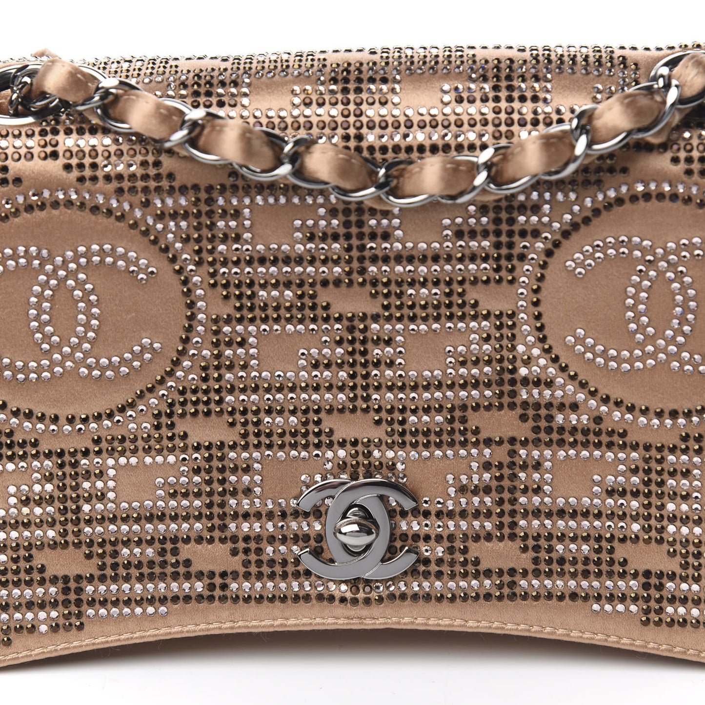 Satin Swarovski Crystal Flap Beige