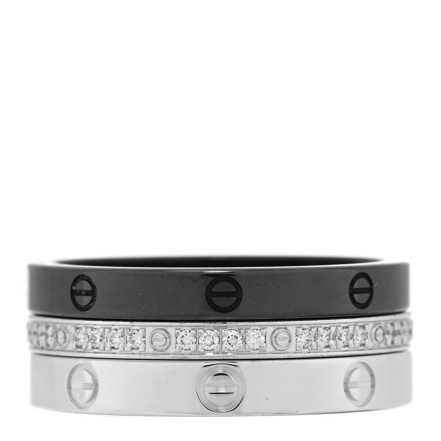 Cartier 18K White Gold Diamond Ceramic LOVE Ring Set 54 6.75