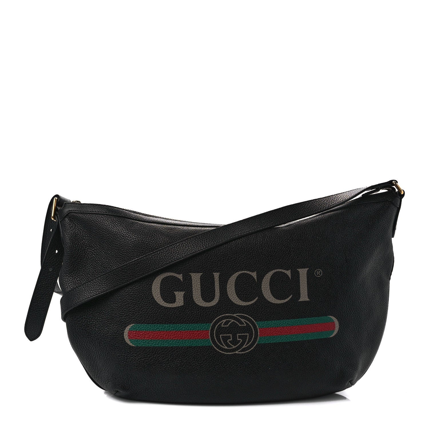Gucci Grained Calfskin Logo Half Moon Hobo Black 1 of 8