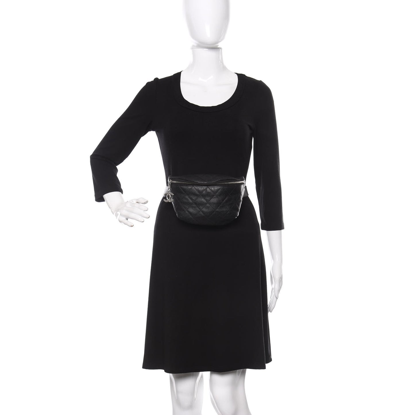 Grained Calfskin Quilted Waist Belt Bag Black