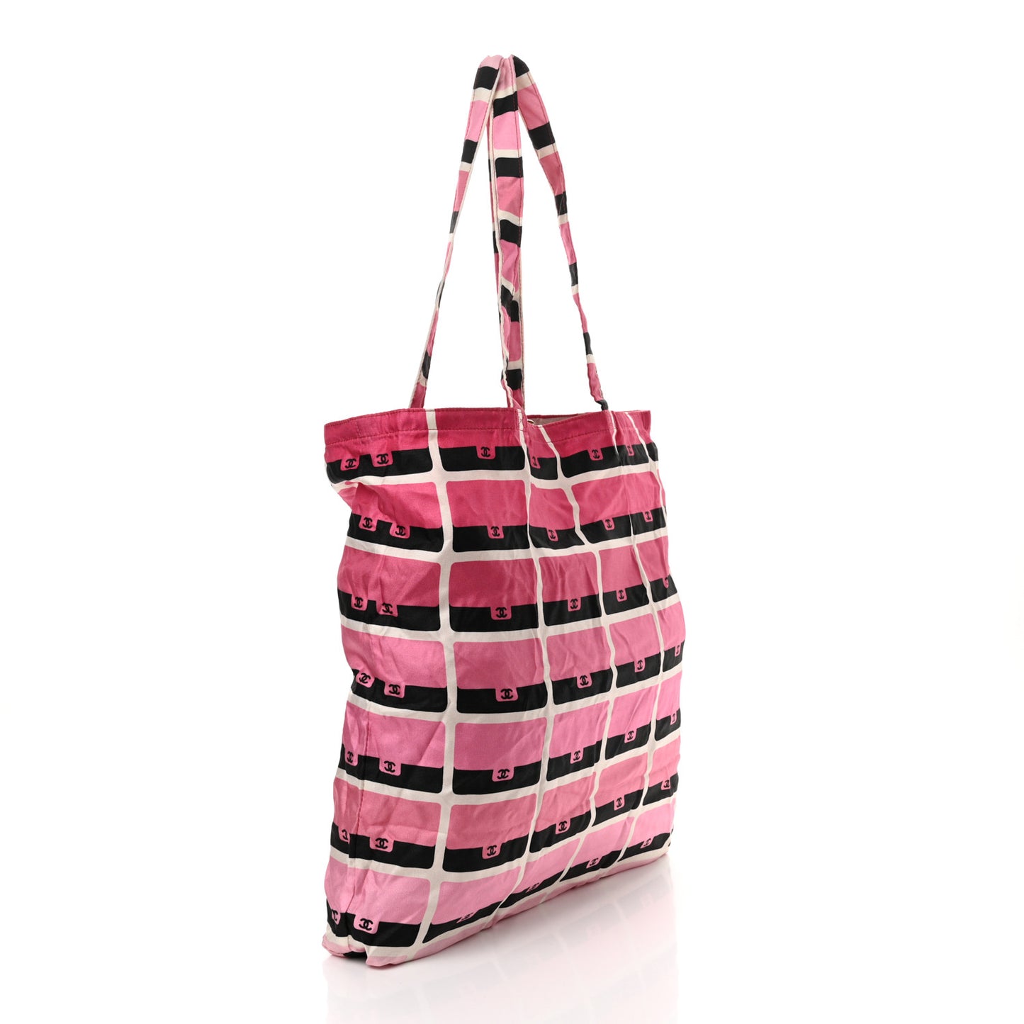 Caviar Fabric Quilted Foldable Tote With Chain Pink Multicolor