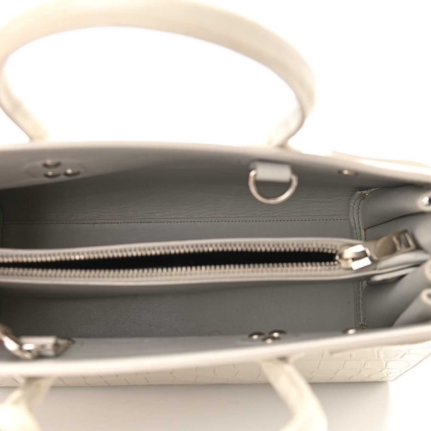 Calfskin Crocodile Embossed Baby Sac De Jour Gris Perle