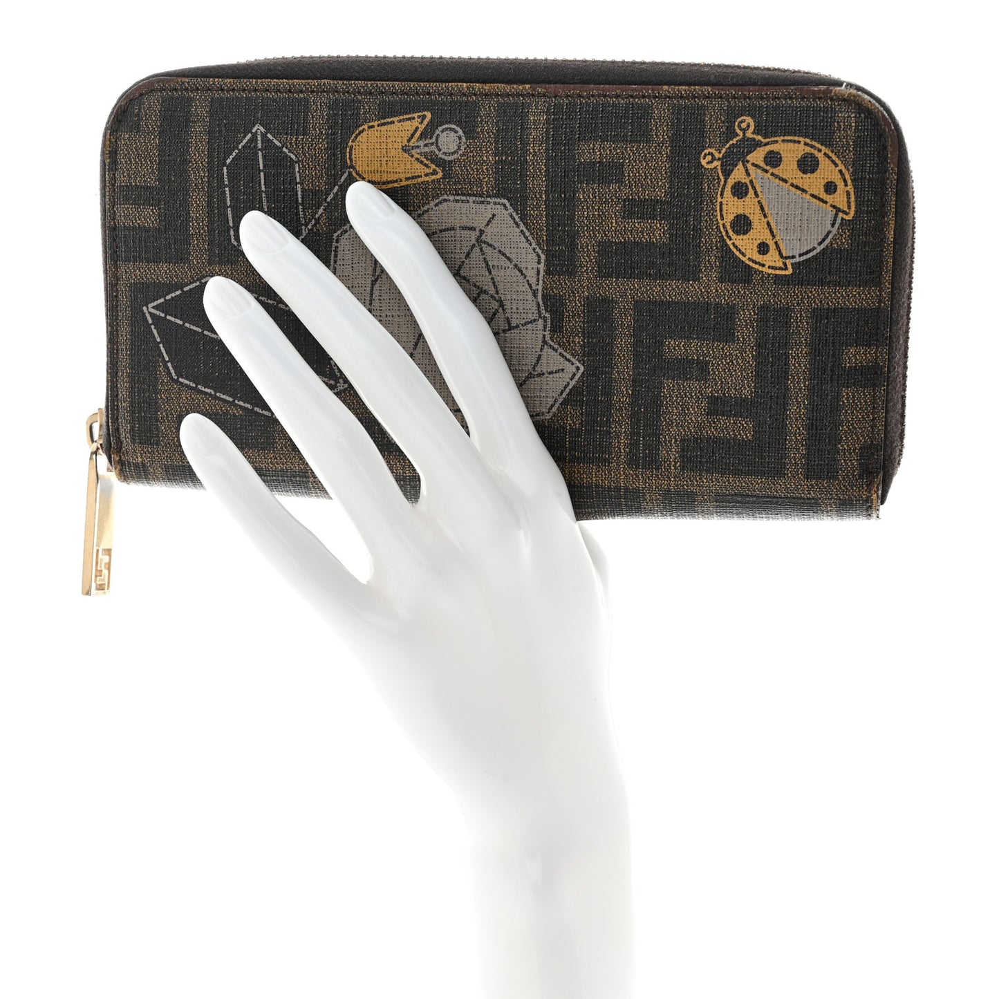 Zucca Spalmati Vitello Elite Rose Ladybug Zip Around Wallet Tobacco Yellow