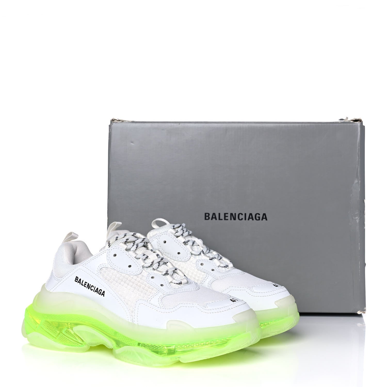 Balenciaga Fabric Mesh Clear Sole Fluo Womens Triple S Sneakers 41 White Fluo Yellow 10 of 10