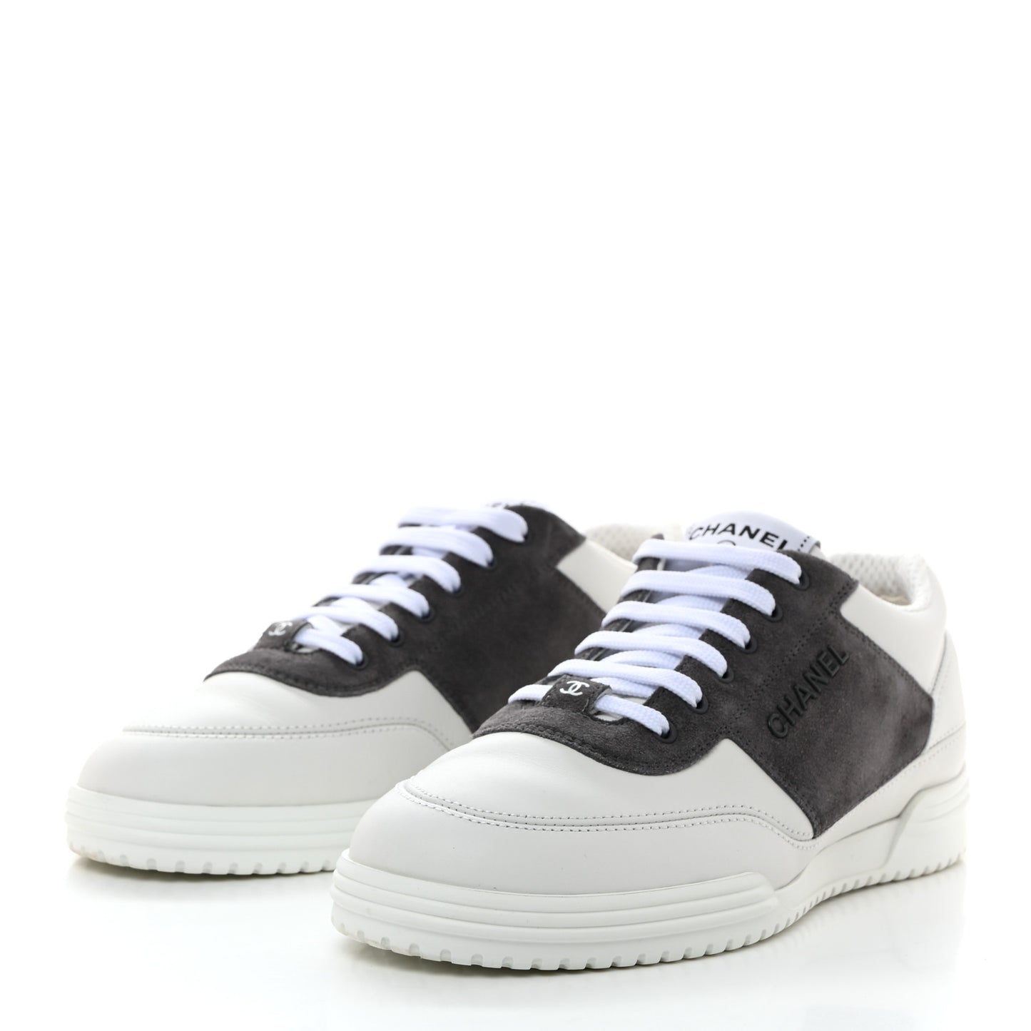 Calfskin Suede Calfskin Logo Womens Sneakers 37.5 White Gray