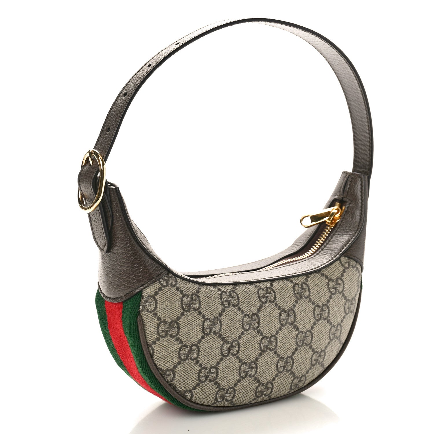 Gucci GG Supreme Monogram Textured Calfskin Web Mini Ophidia Half Moon Hobo Beige Ebony New Acero 3 of 11