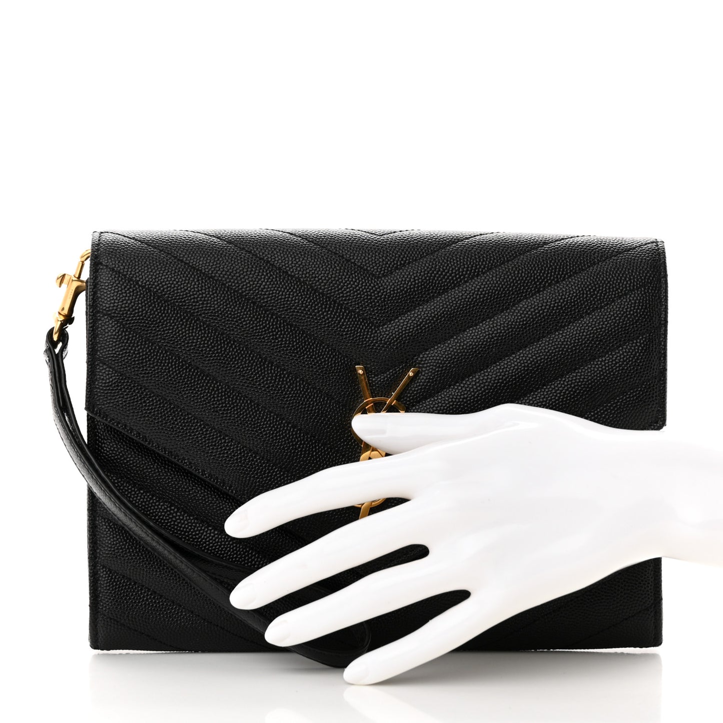 Grain De Poudre Matelasse Chevron Monogram Envelope Clutch Black