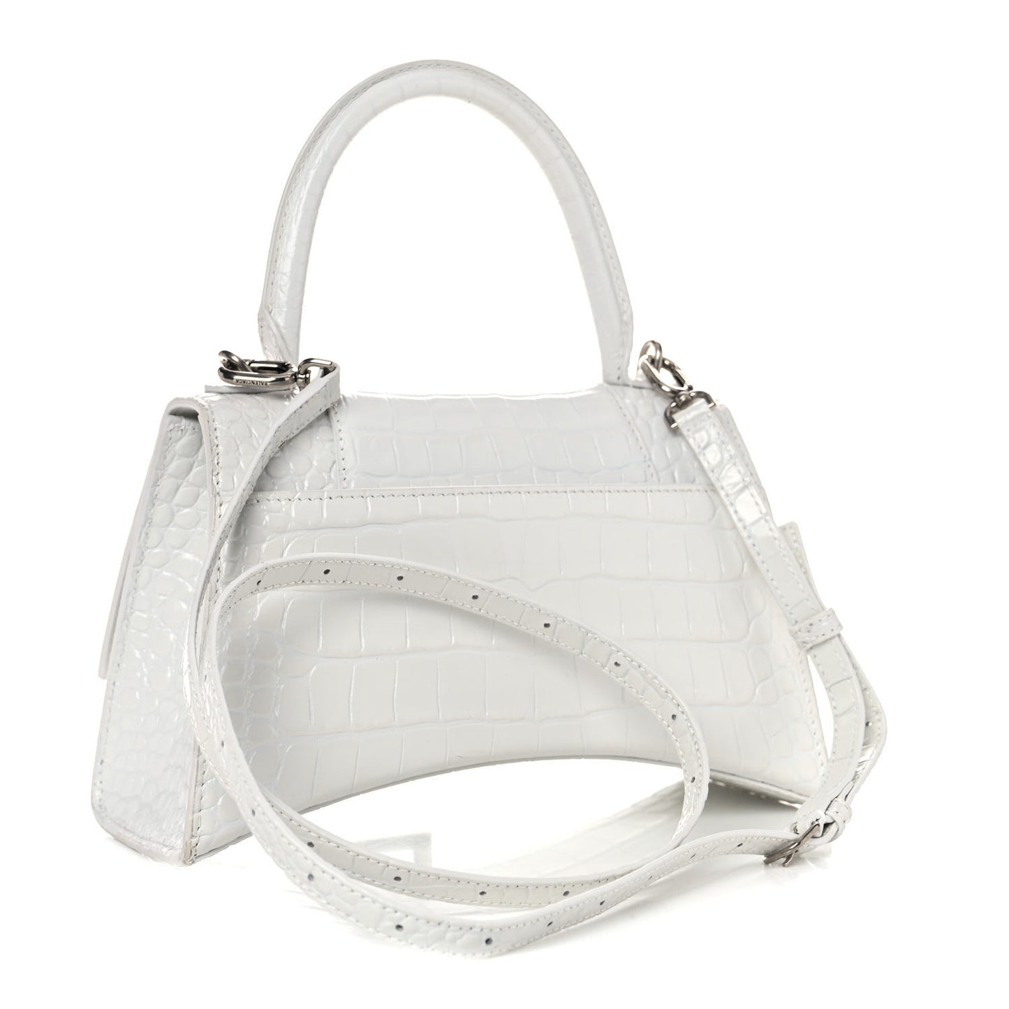 Calfskin Crocodile Embossed Small Hourglass Top Handle Bag White