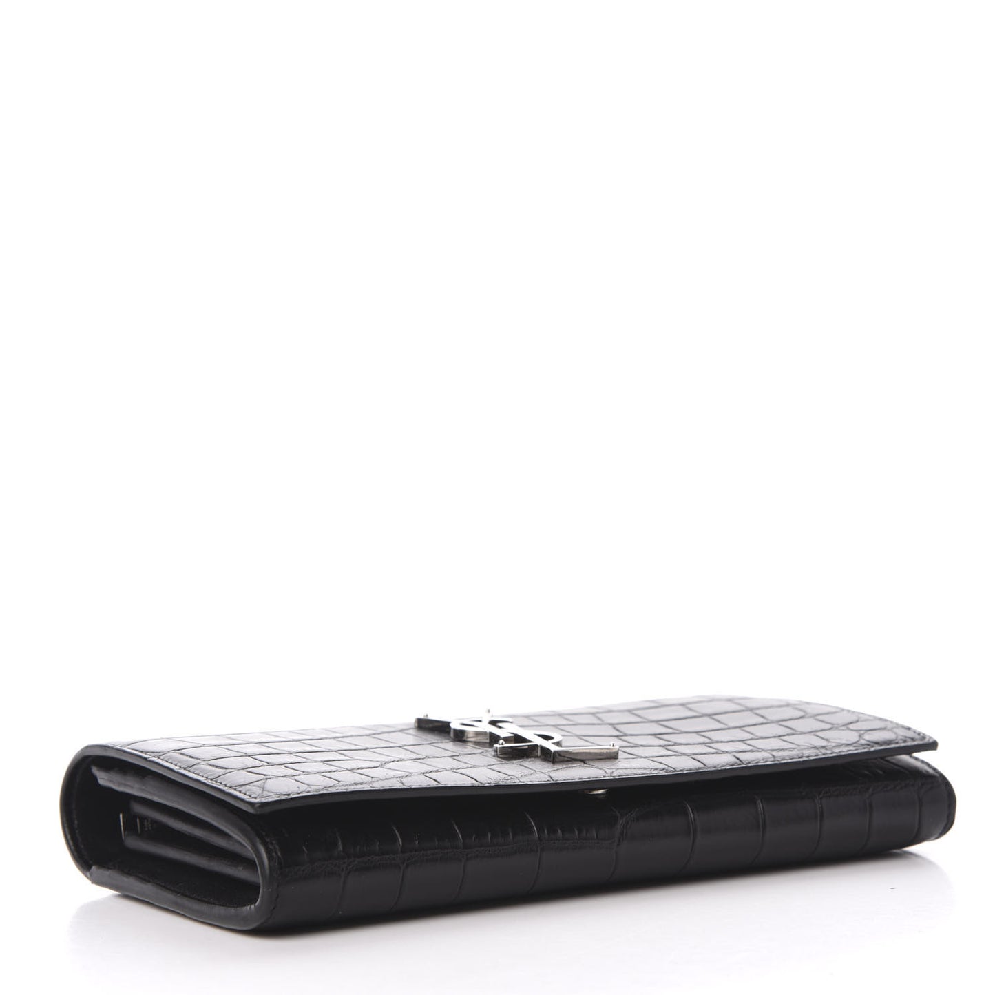 Calfskin Crocodile Embossed Monogram Flap Wallet Black