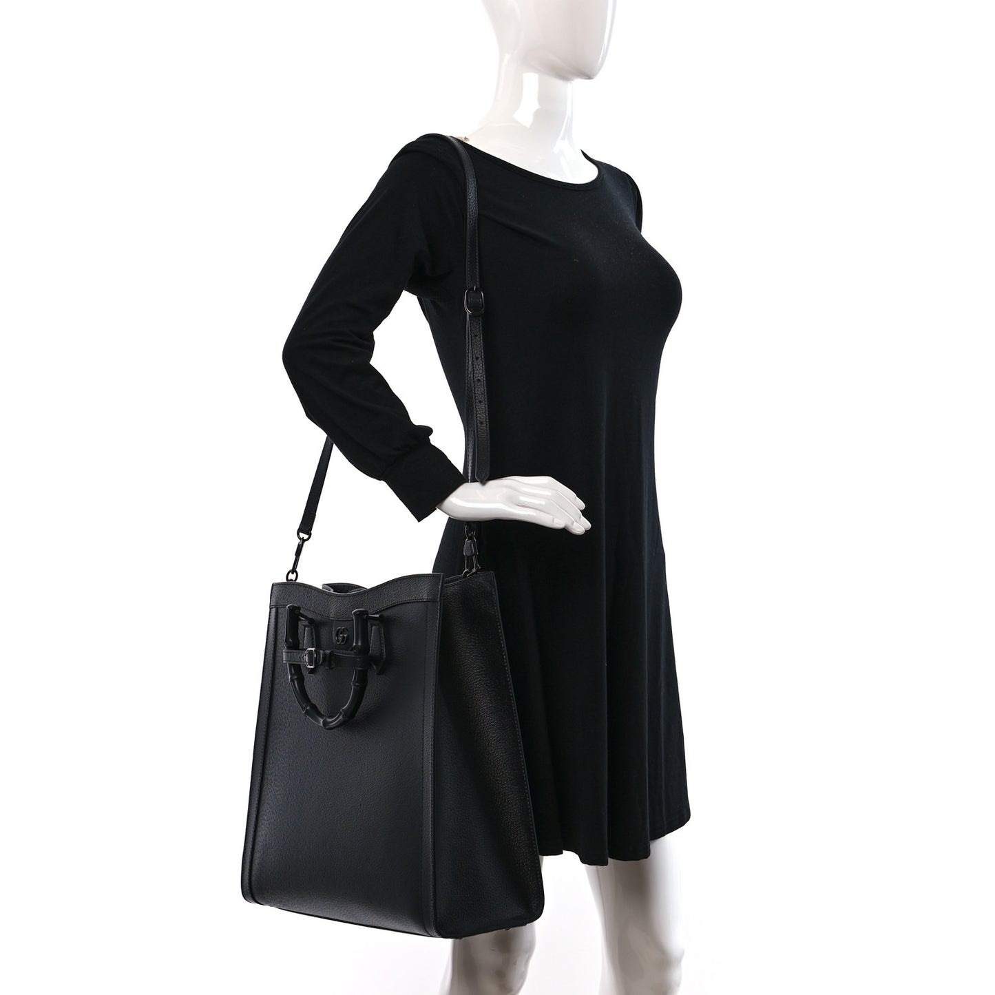 Textured Dollar Calfskin Web Monochrome Large Diana Tote Bag Black