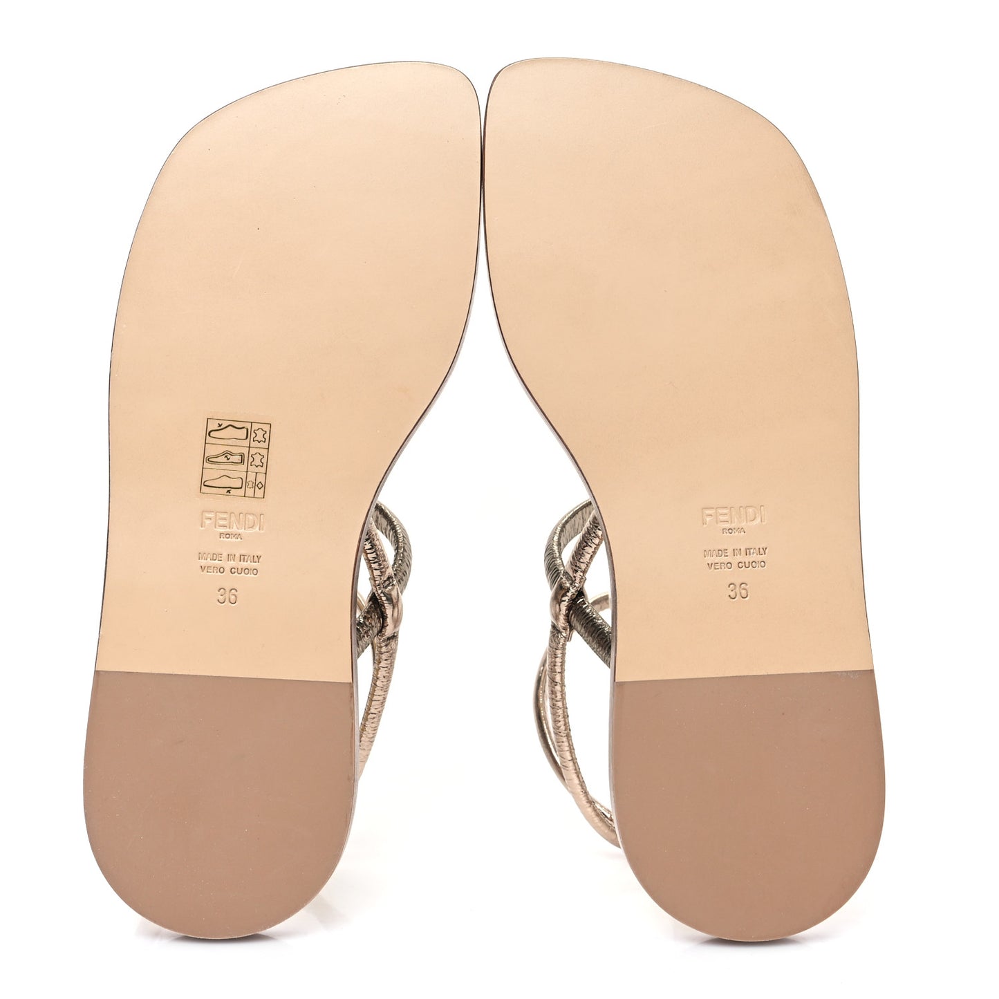 Metallic Nappa Fendi O'Lock Gladiator Flat Sandals 36 Argento Stagno Champagne