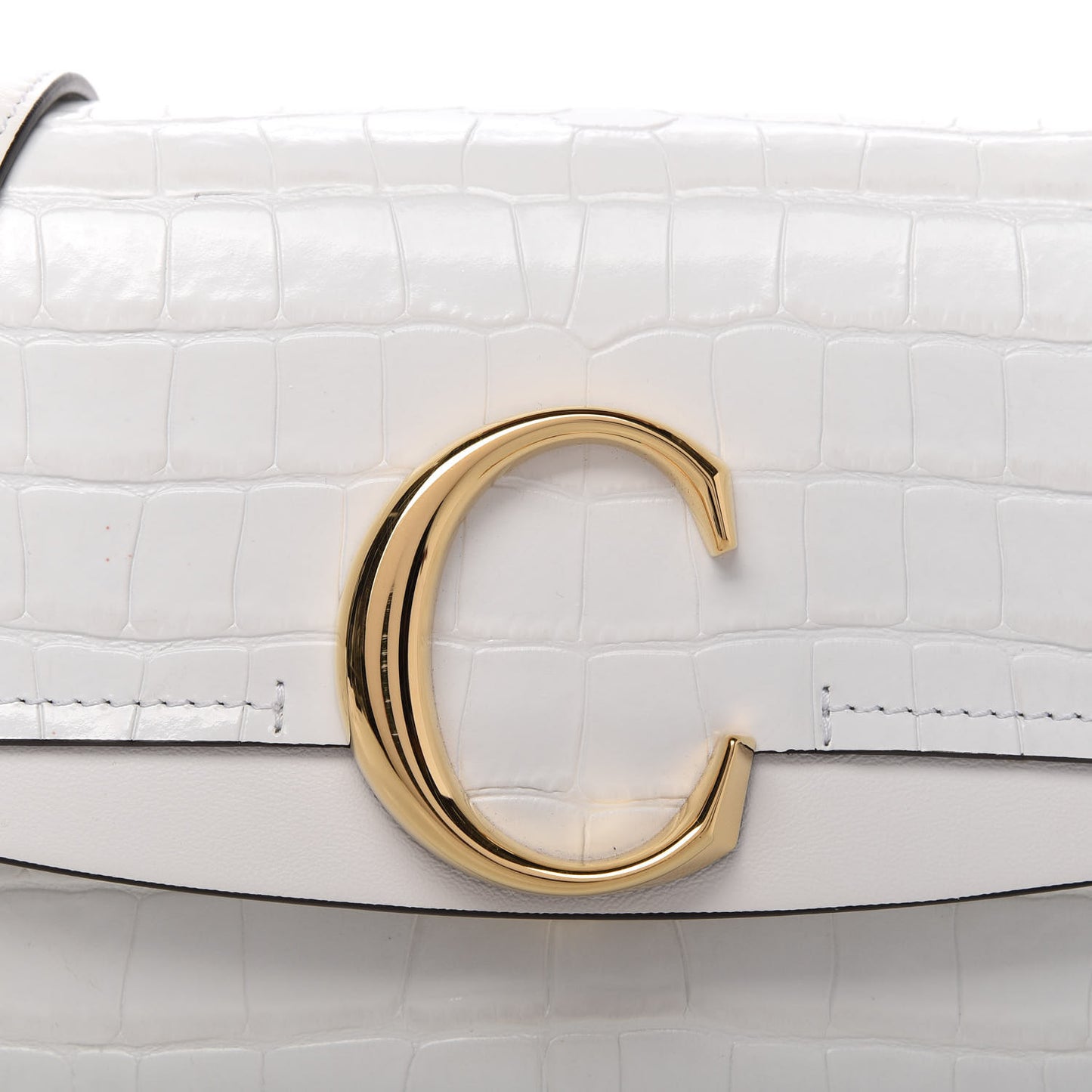 Calfskin Crocodile Embossed Small C Double Carry Brilliant White