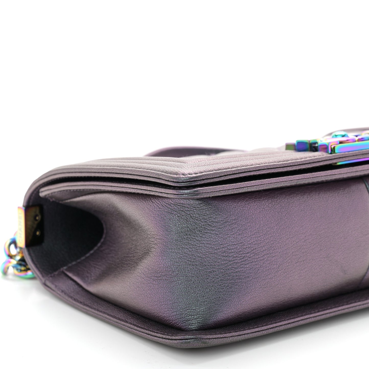Iridescent Goatskin Quilted Medium Boy Flap Purple