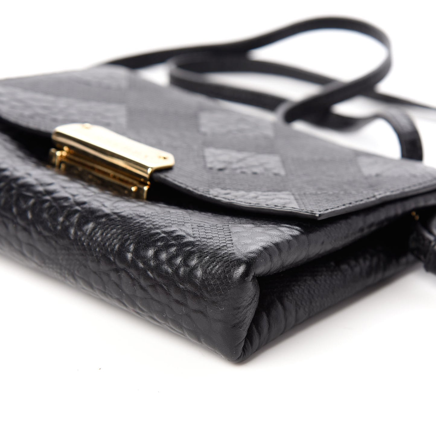 Signature Grain Calfskin Check Embossed Langley Crossbody Black