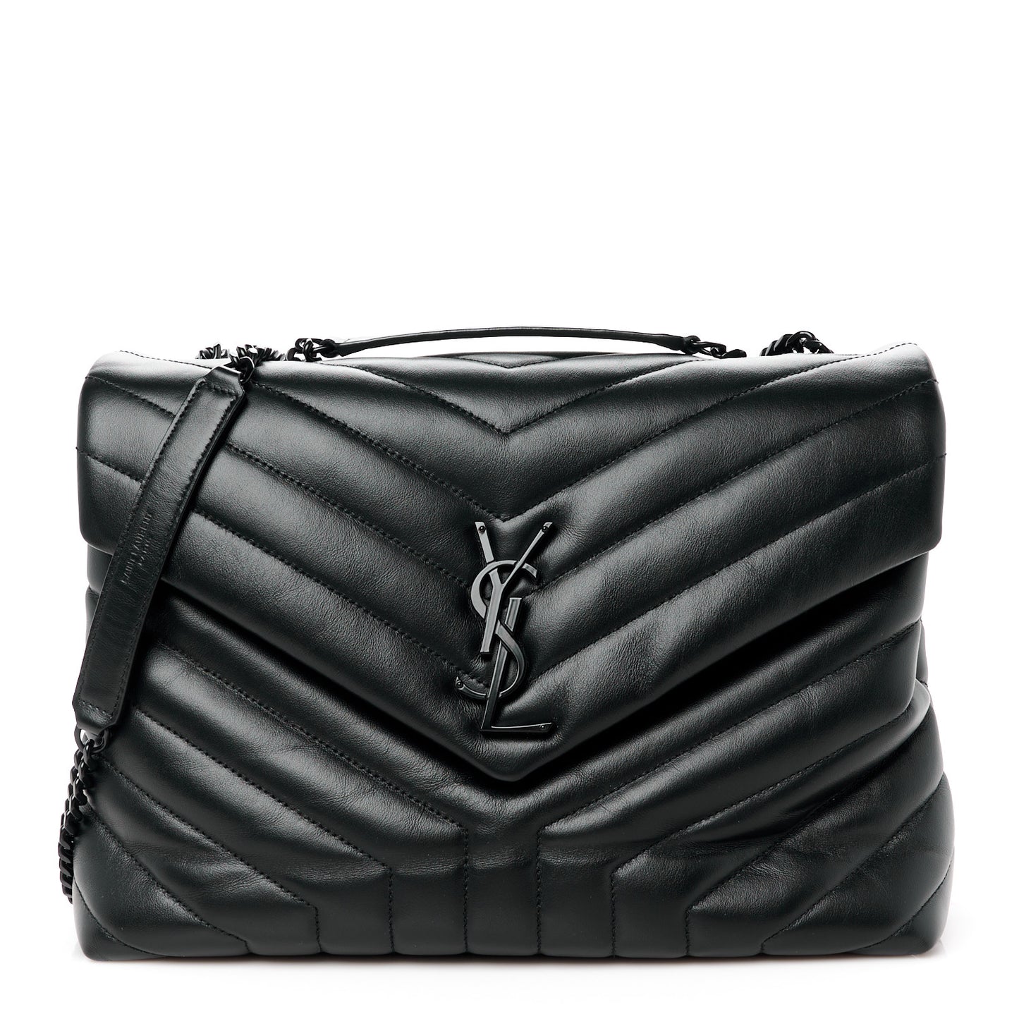 Calfskin Y Quilted Monogram Monochrome Medium Loulou Chain Satchel Black
