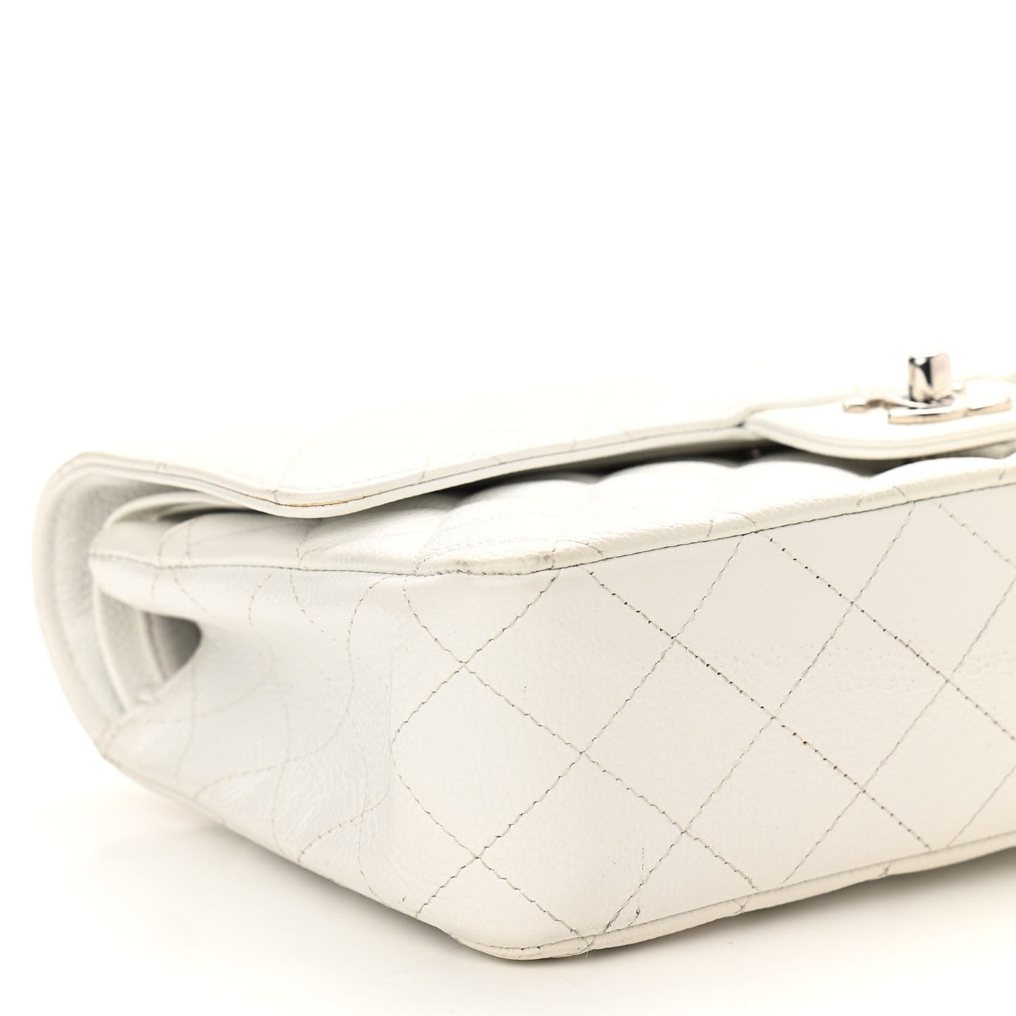 Caviar Quilted Medium Double Flap White