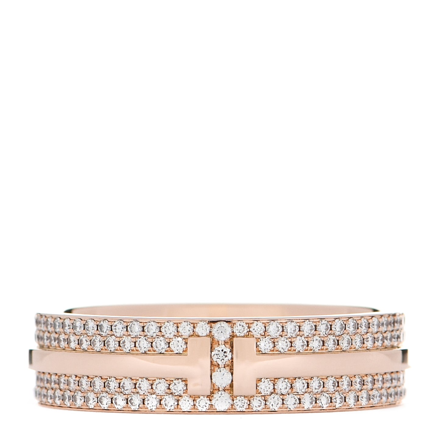 18K Rose Gold Diamond Wide T Two Pave Ring 62 10