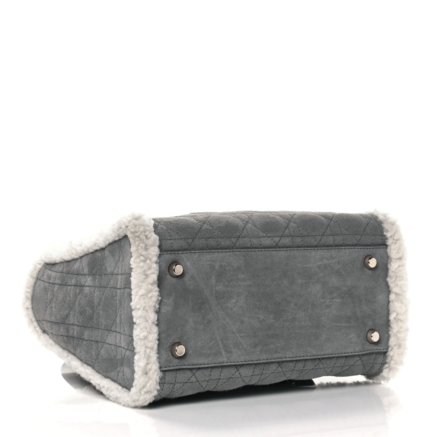 Suede Shearling Cannage Small Lady Dior Gray