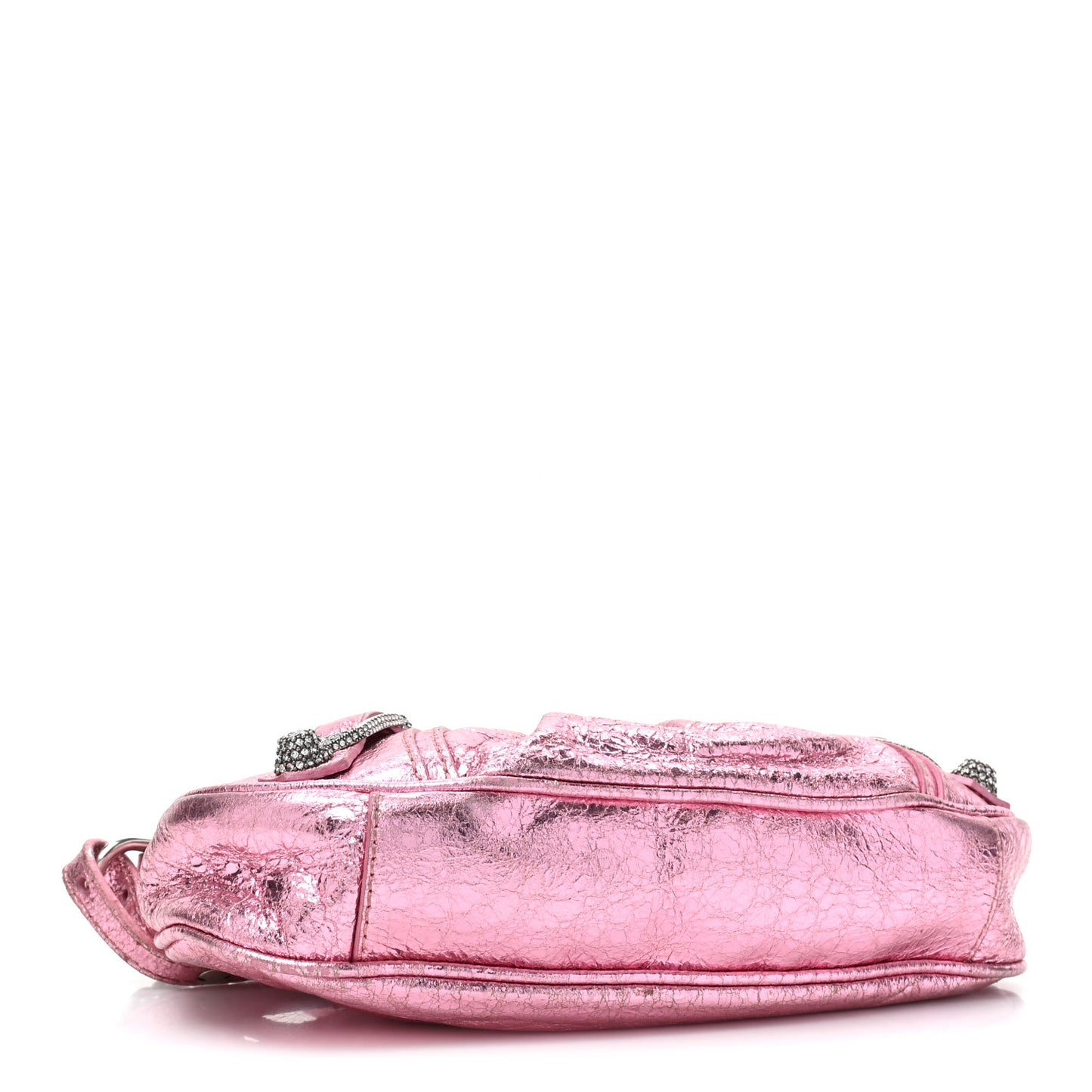 Metallic Agneau Arena Crystal Le Cagole Mini Purse With Chain Met Pink