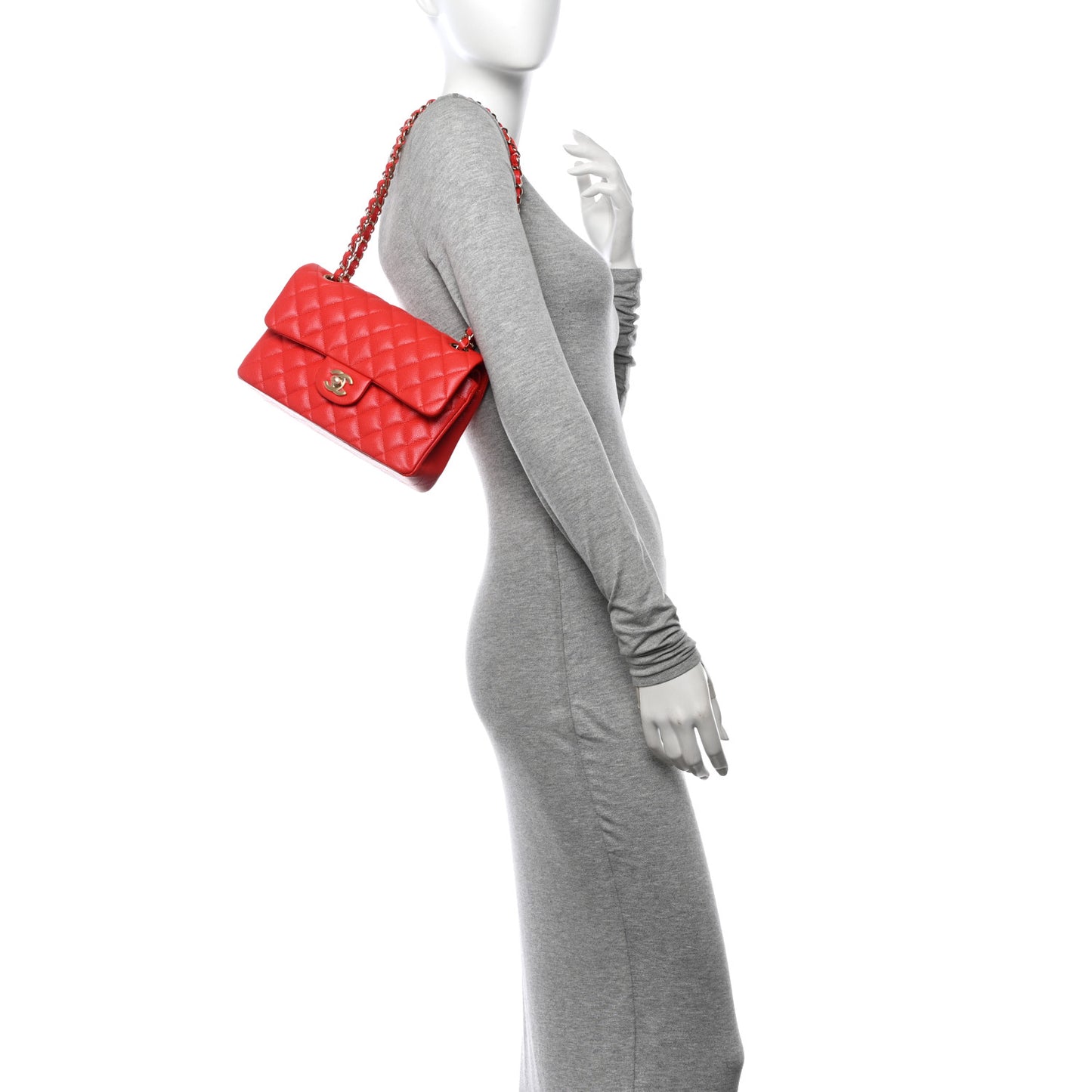 Caviar Quilted Small Double Flap Red