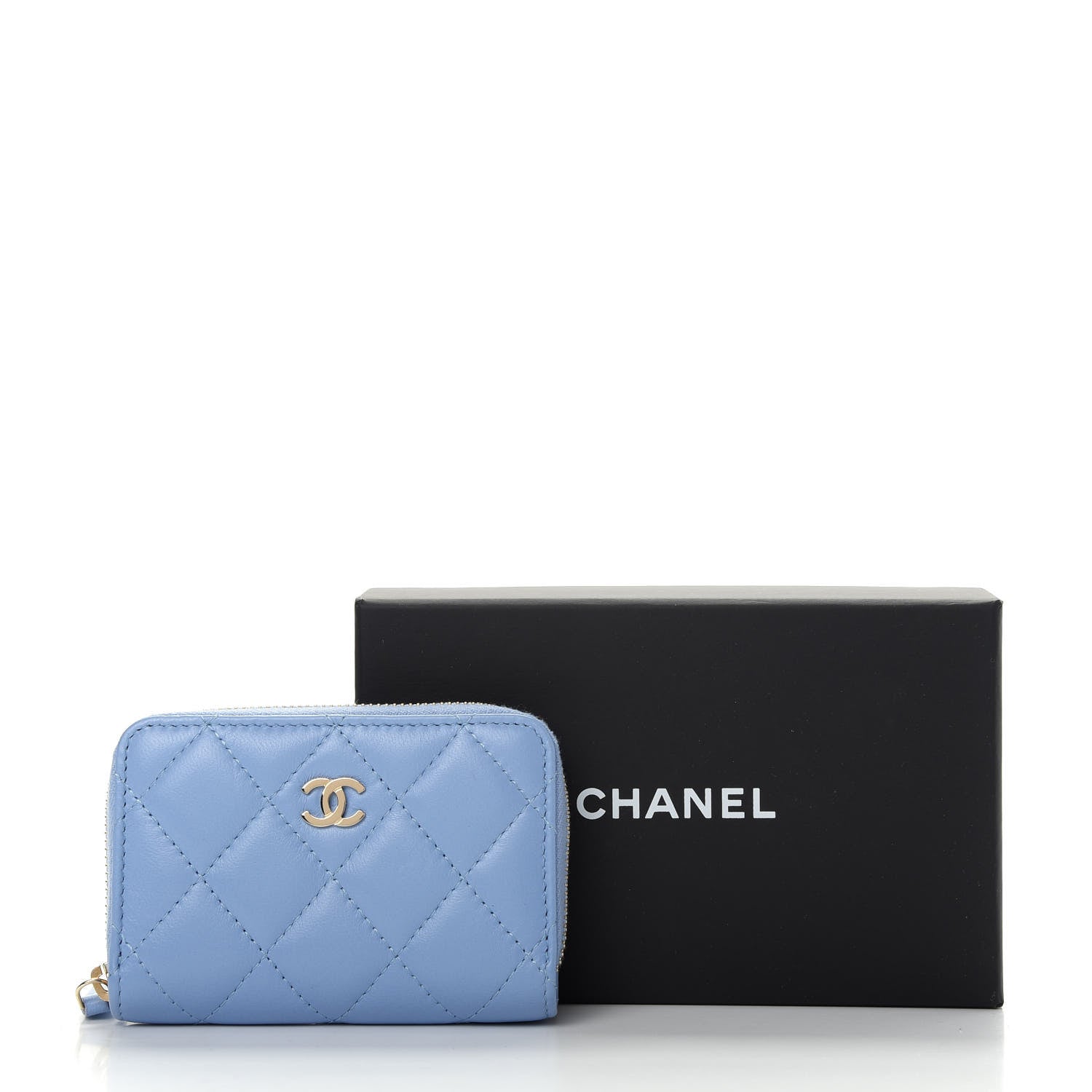 Chanel Lambskin Quilted Zip Around Coin Purse Wallet Light Blue 8 of 8