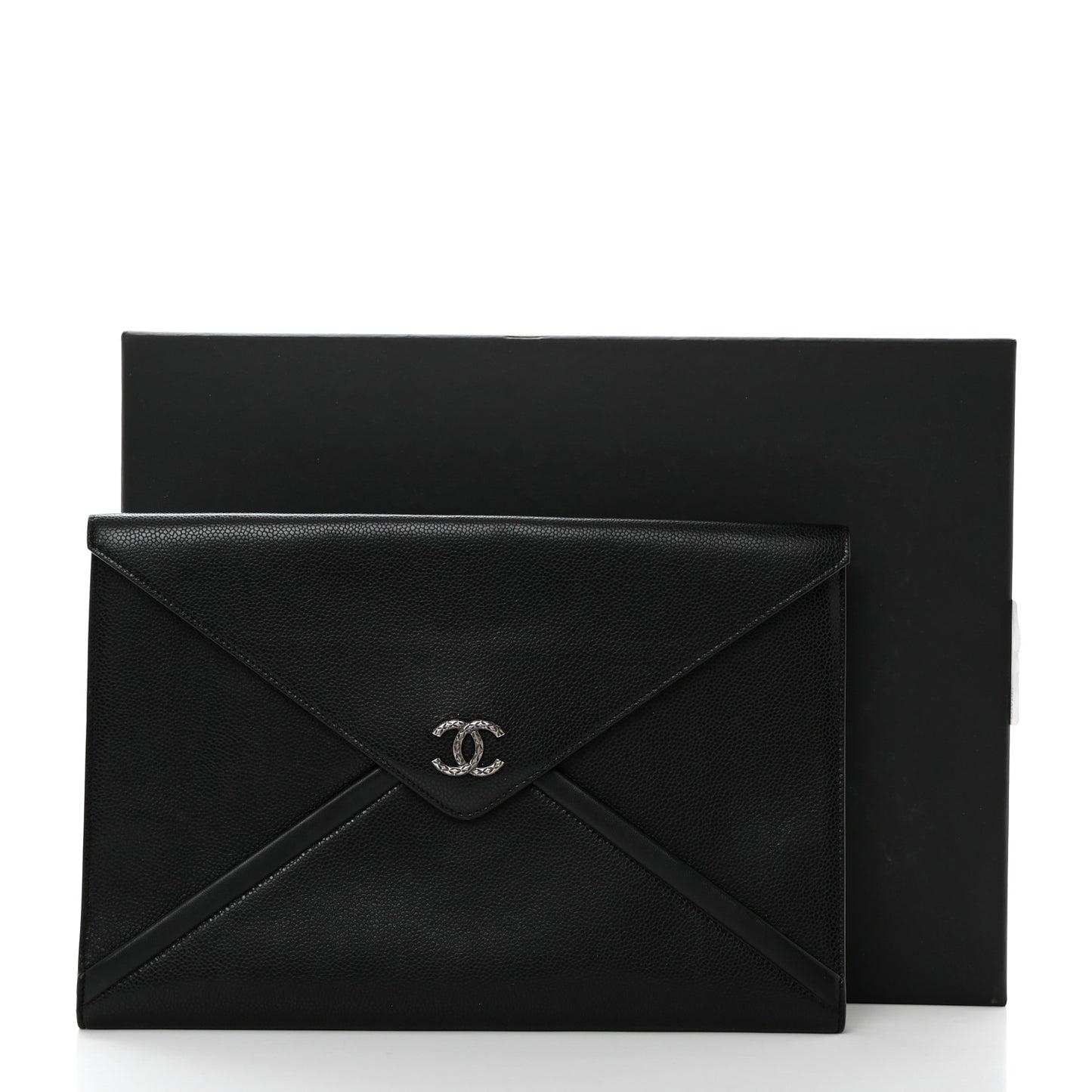 Grained Calfskin Cocomail Envelope Clutch Black