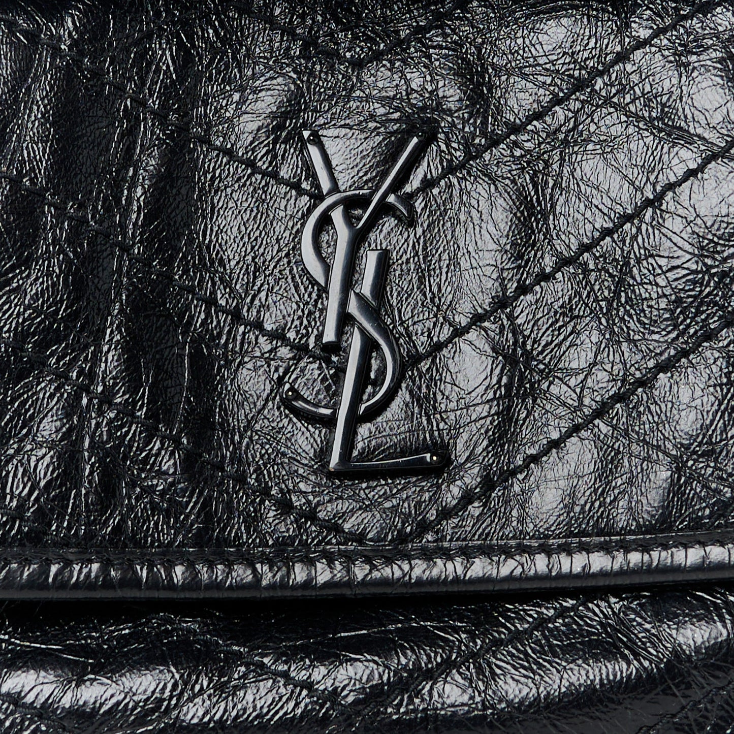 Crinkled Calfskin Matelasse Monogram Baby Niki Chain Satchel Black