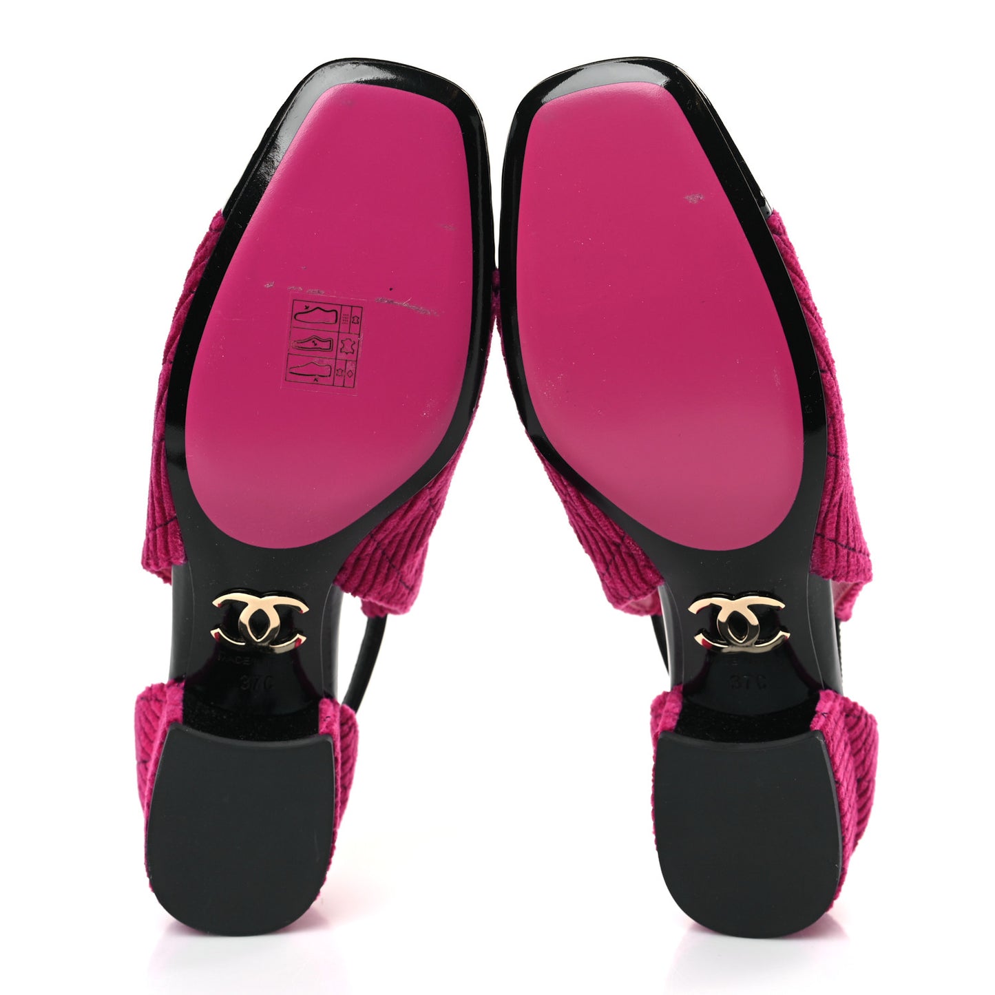 Corduroy Patent Calfskin Cap Toe Quilted Mary Jane Flats 37 Fuchsia Black