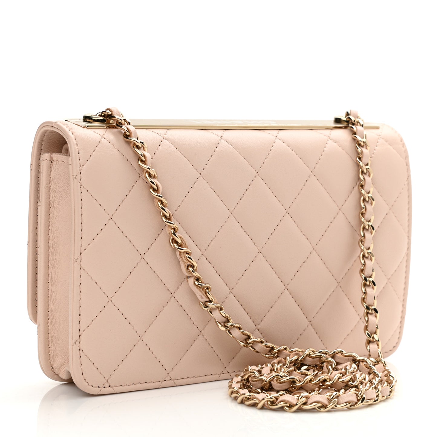 Lambskin Quilted Trendy CC Wallet On Chain WOC Light Beige