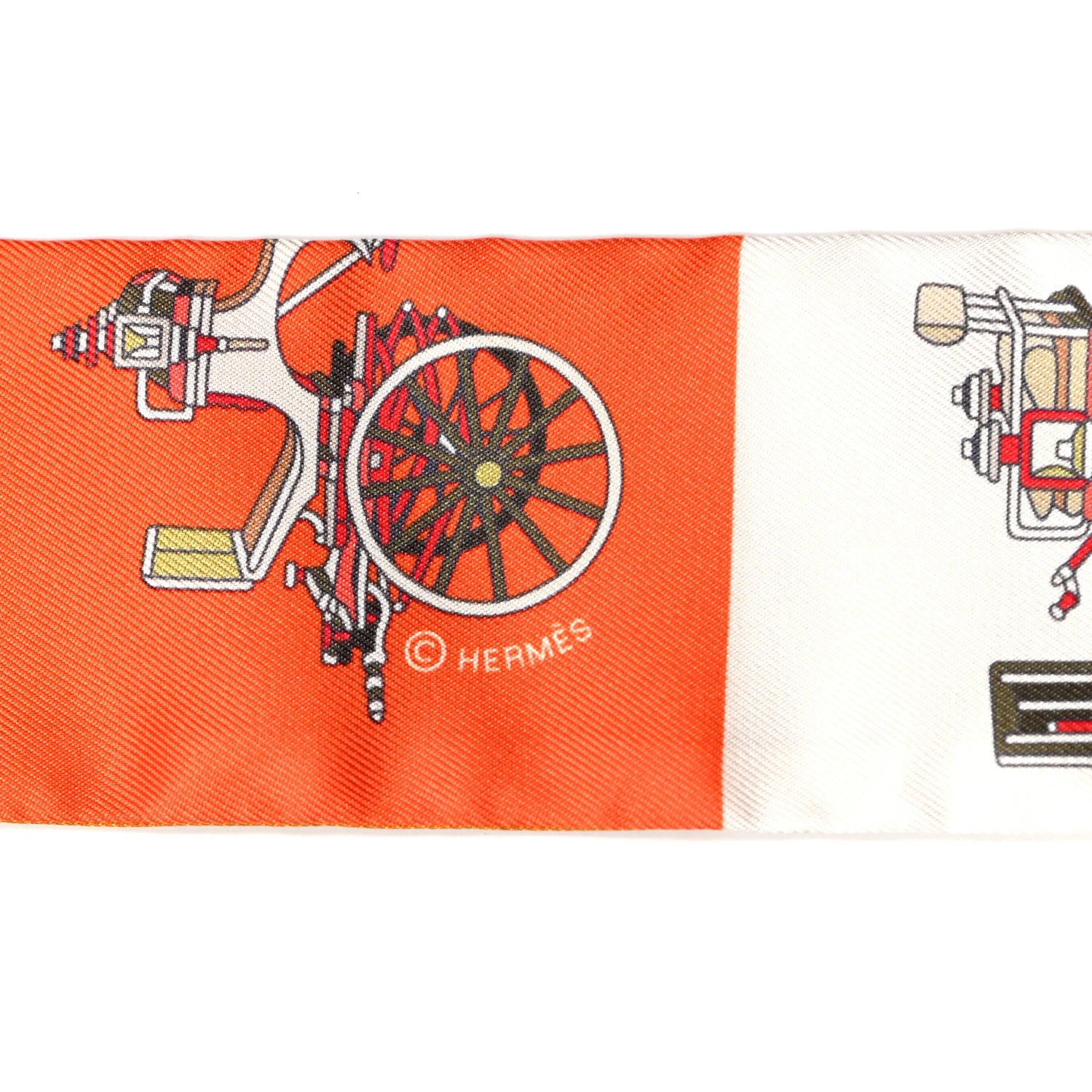 Hermes Silk Les Voitures Exquises Twilly Orange Beige Kaki 3 of 3
