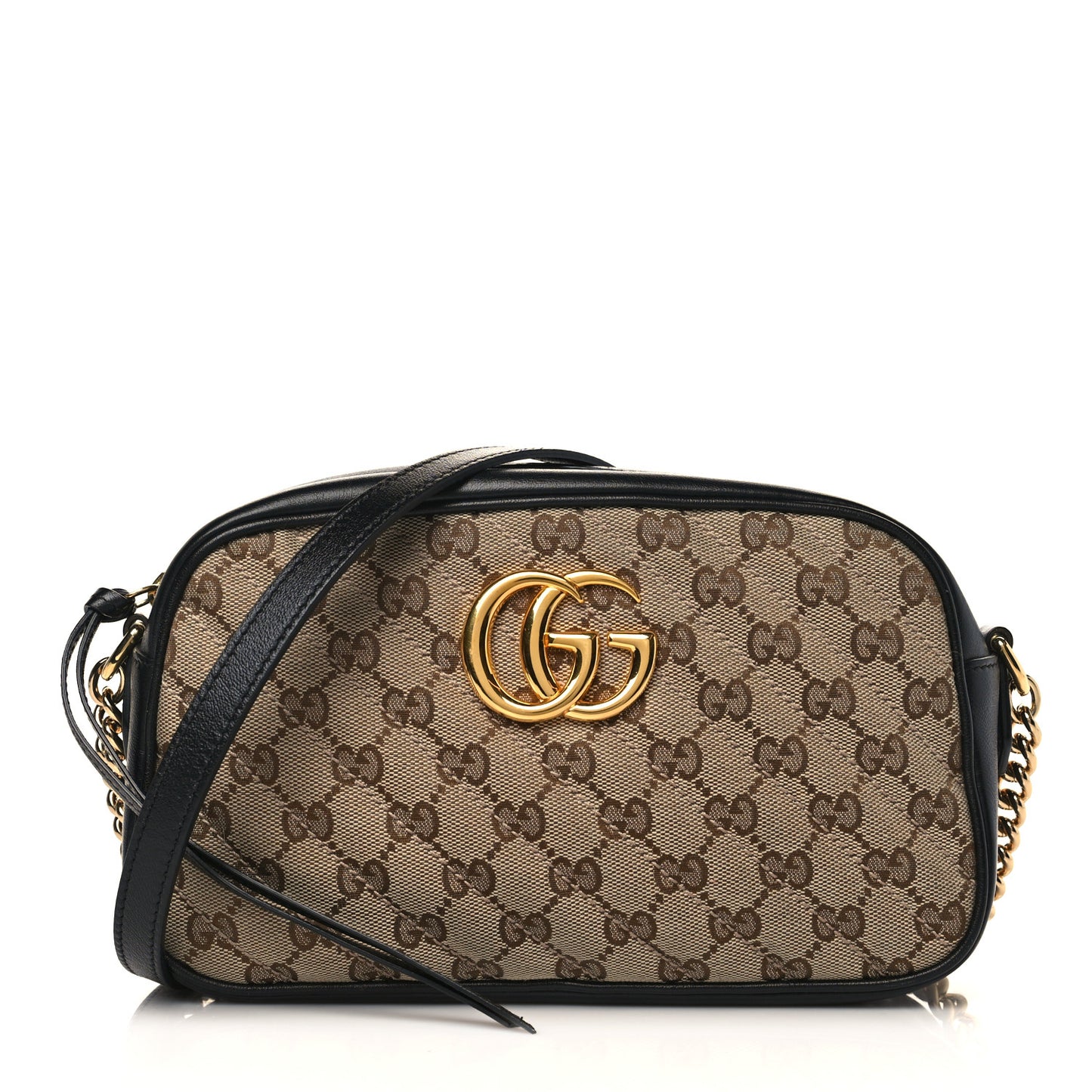 Monogram Matelasse Diagonal Small GG Marmont Chain Shoulder Bag Beige Black