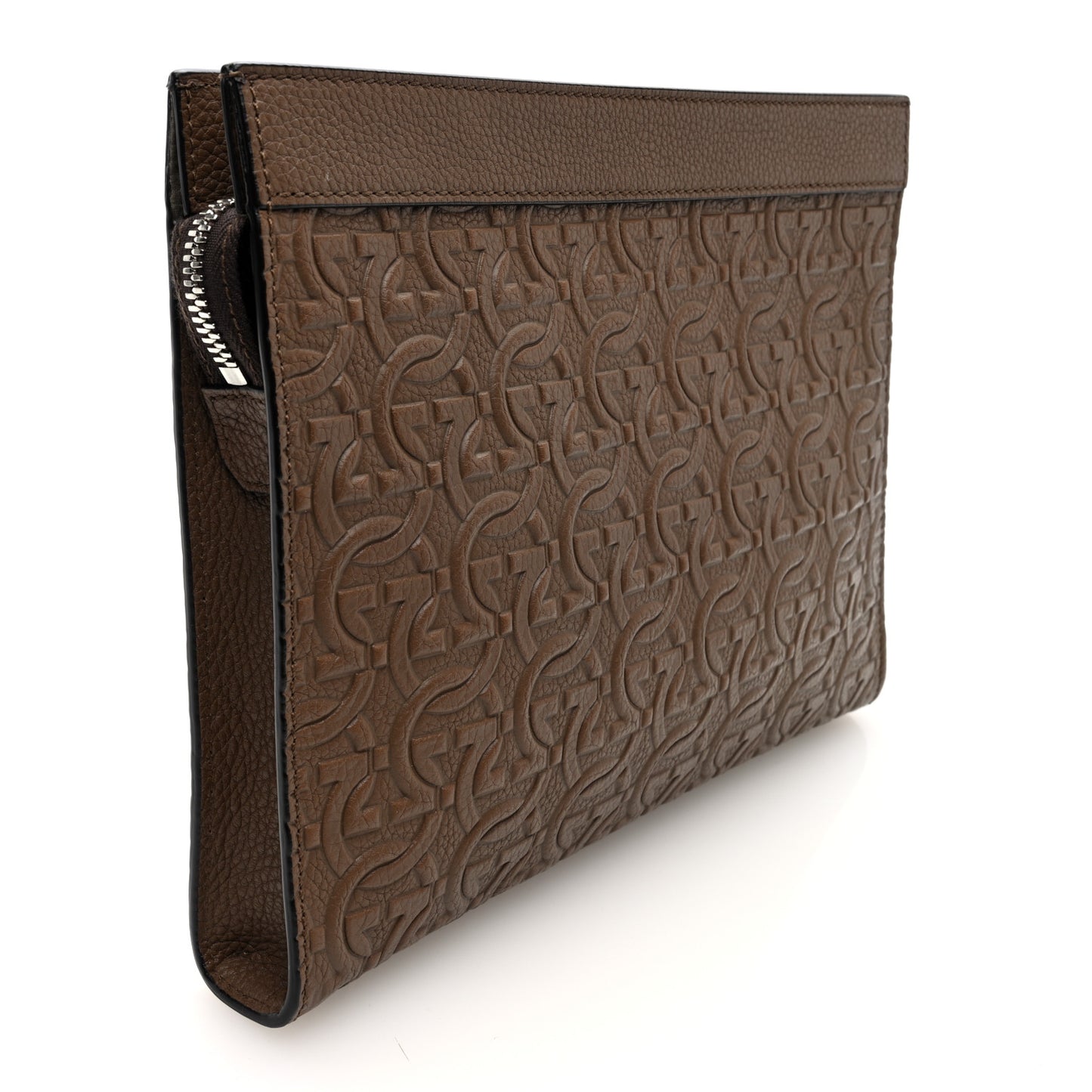 Calfskin Gancini Embossed Zip Pouch Taupe