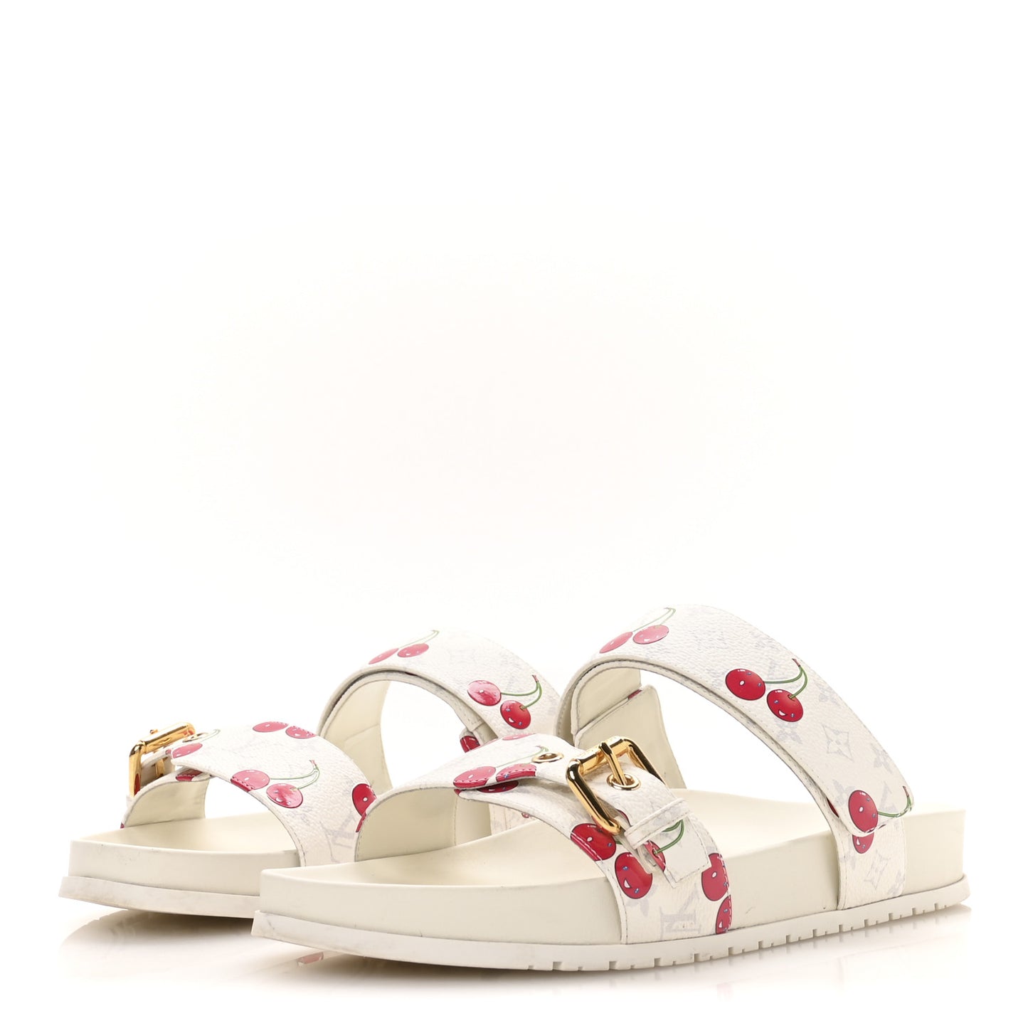 LV X TM Monogram Cerises Bom Dia Comfort Mule Sandals 42 White