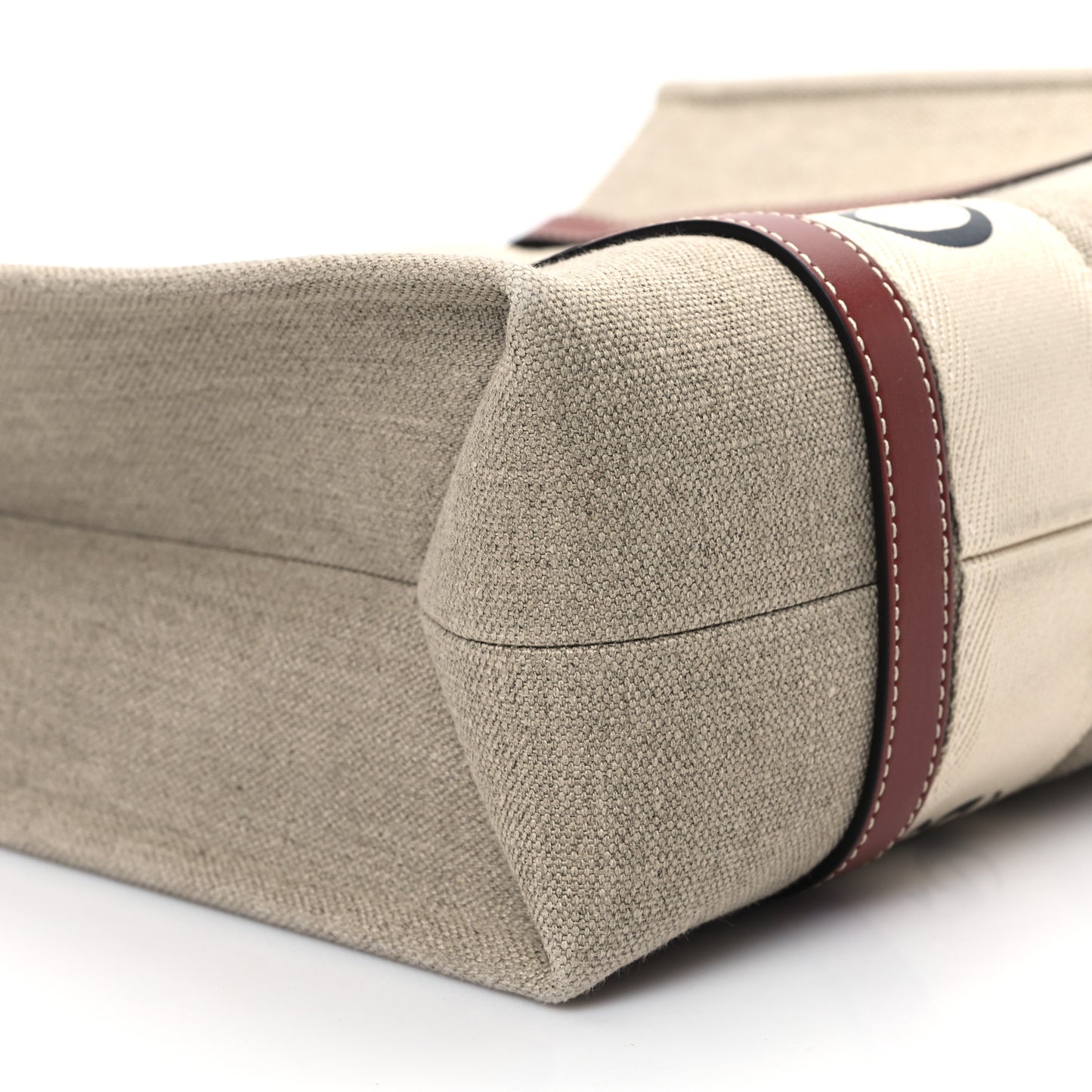 Linen Calfskin Medium Woody Ribbon Tote White Brown