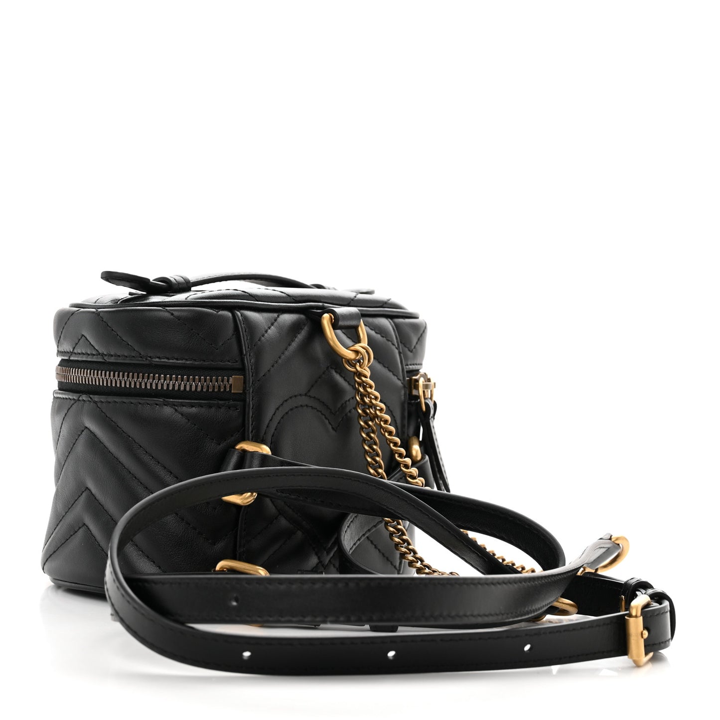 Calfskin Matelasse Mini GG Marmont Round Backpack Black