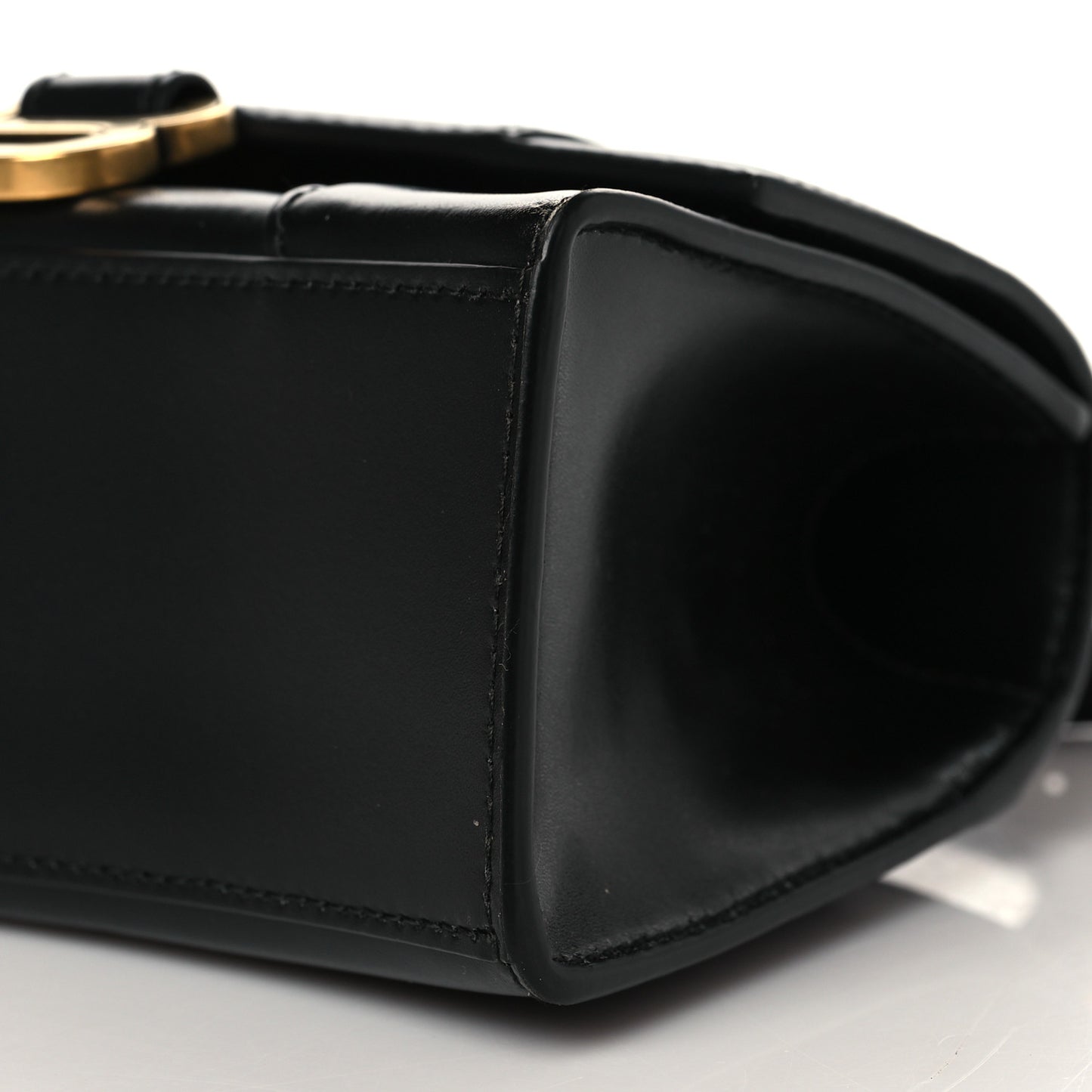 Shiny Box Calfskin Hourglass Top Handle Bag XS Black