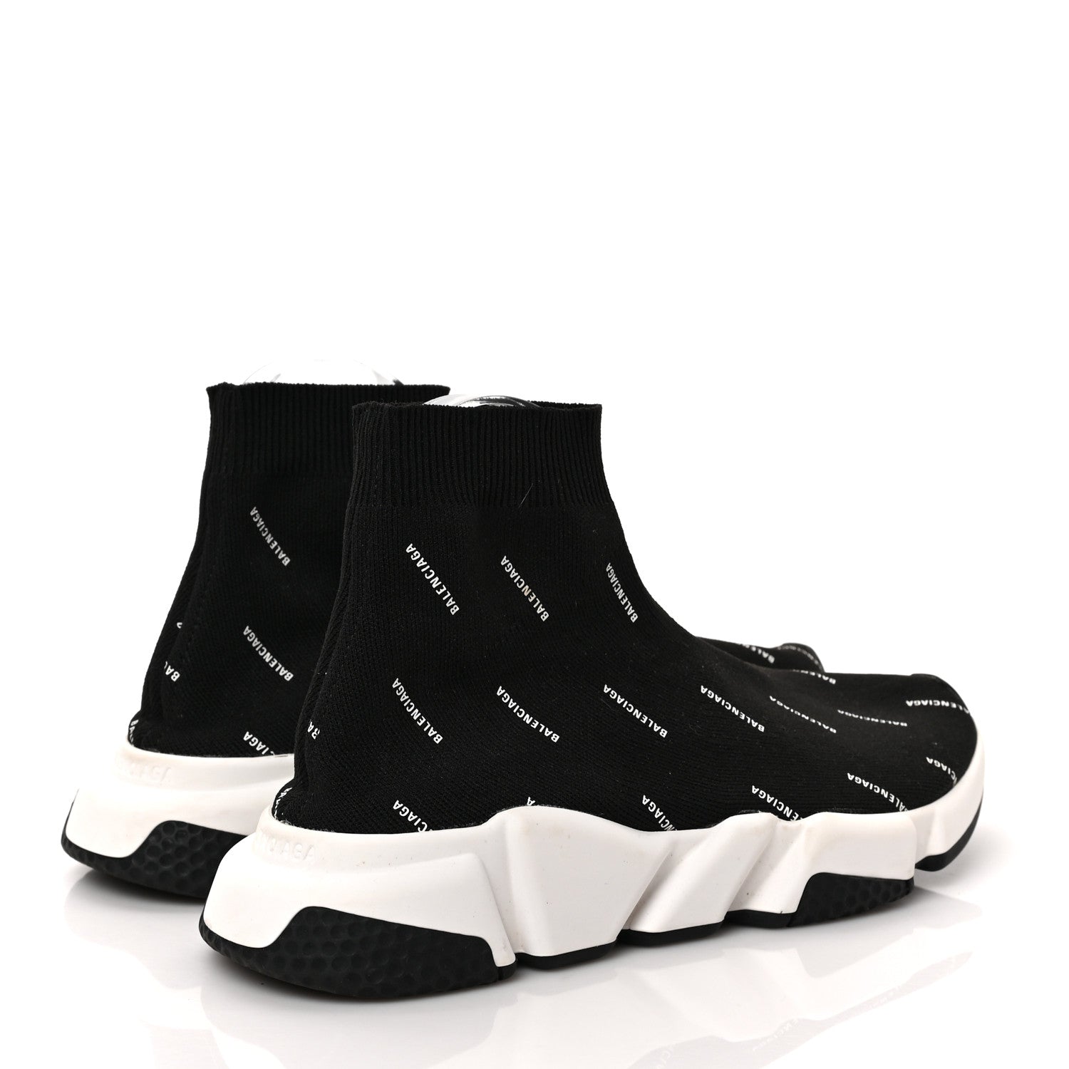 Balenciaga Neoprene Knit Allover Logo Bi-Color Sole Womens Speed Sneakers 37 Black White 4 of 8
