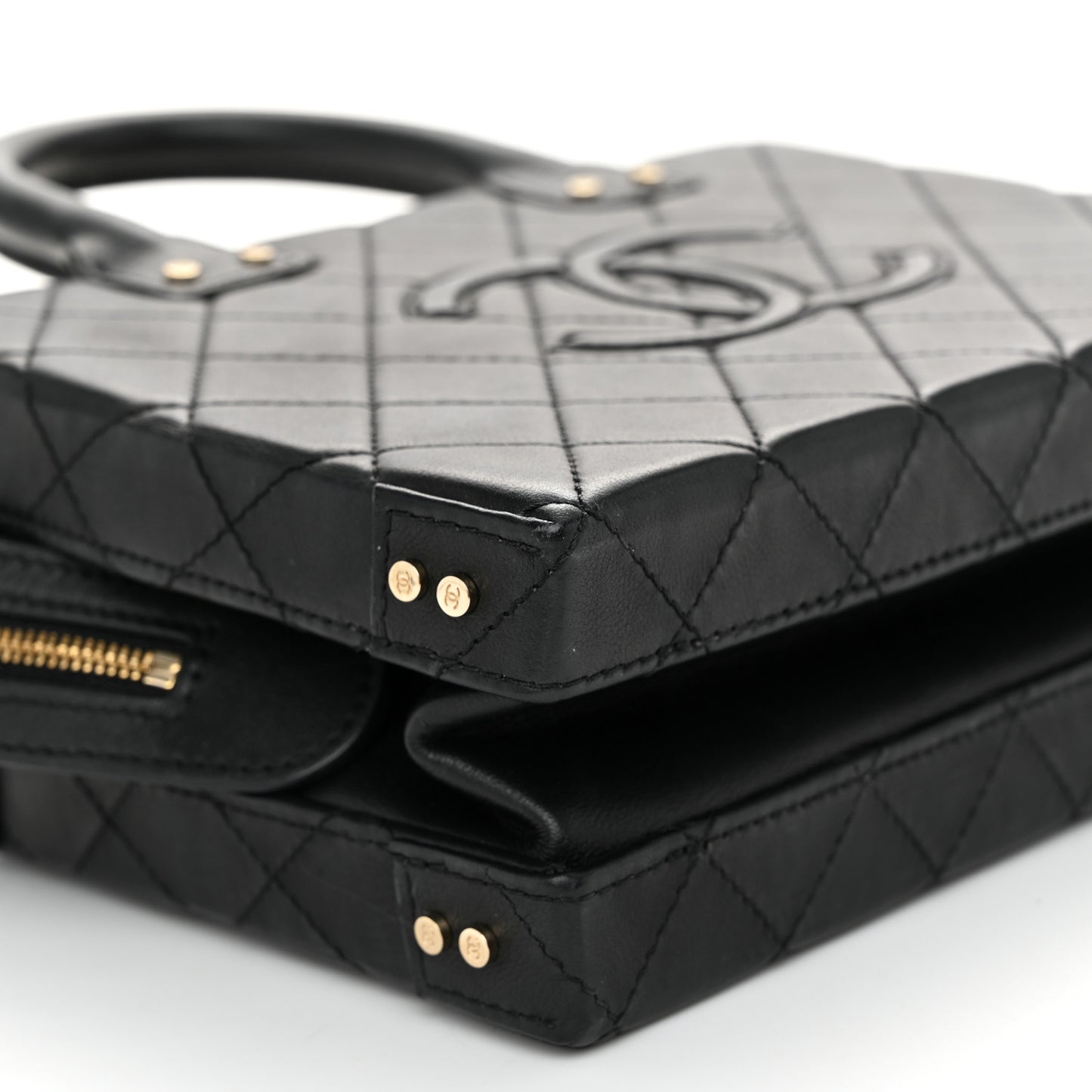 Calfskin Quilted Studded Square Vanity Case Black